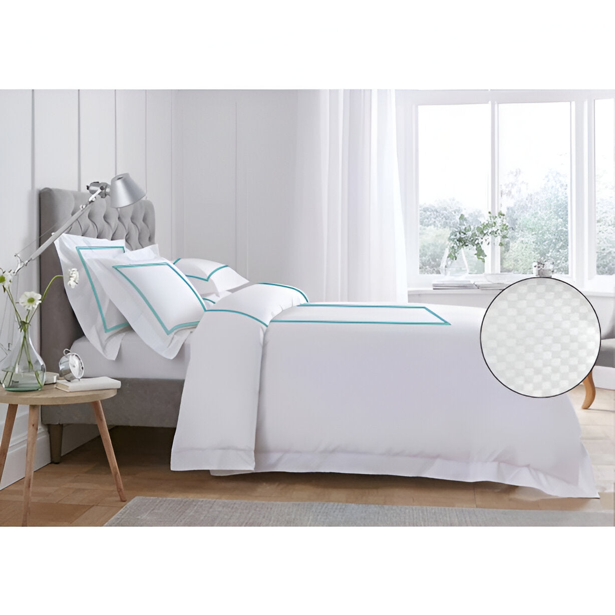 400TC Cotton Double Embroidery Sateen Microcheck Duvet Cover Set