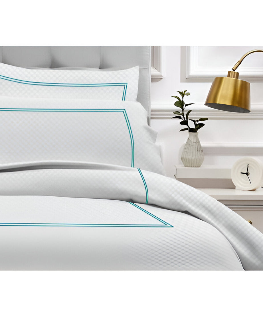 400TC Cotton Double Embroidery Sateen Microcheck Duvet Cover Set