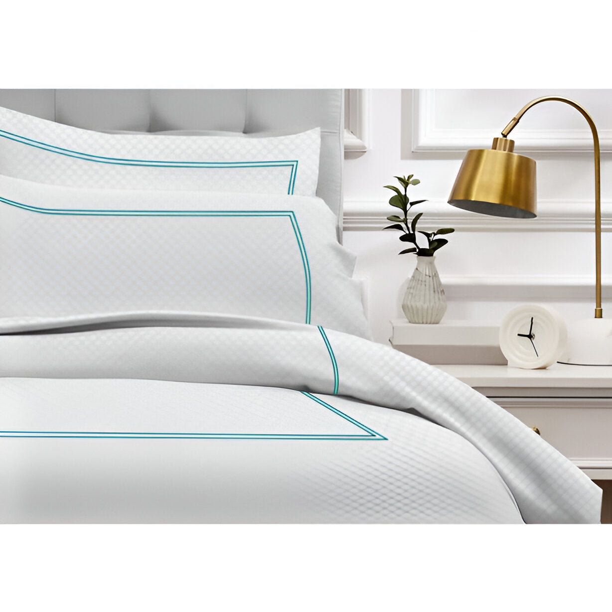 400TC Cotton Double Embroidery Sateen Microcheck Duvet Cover Set
