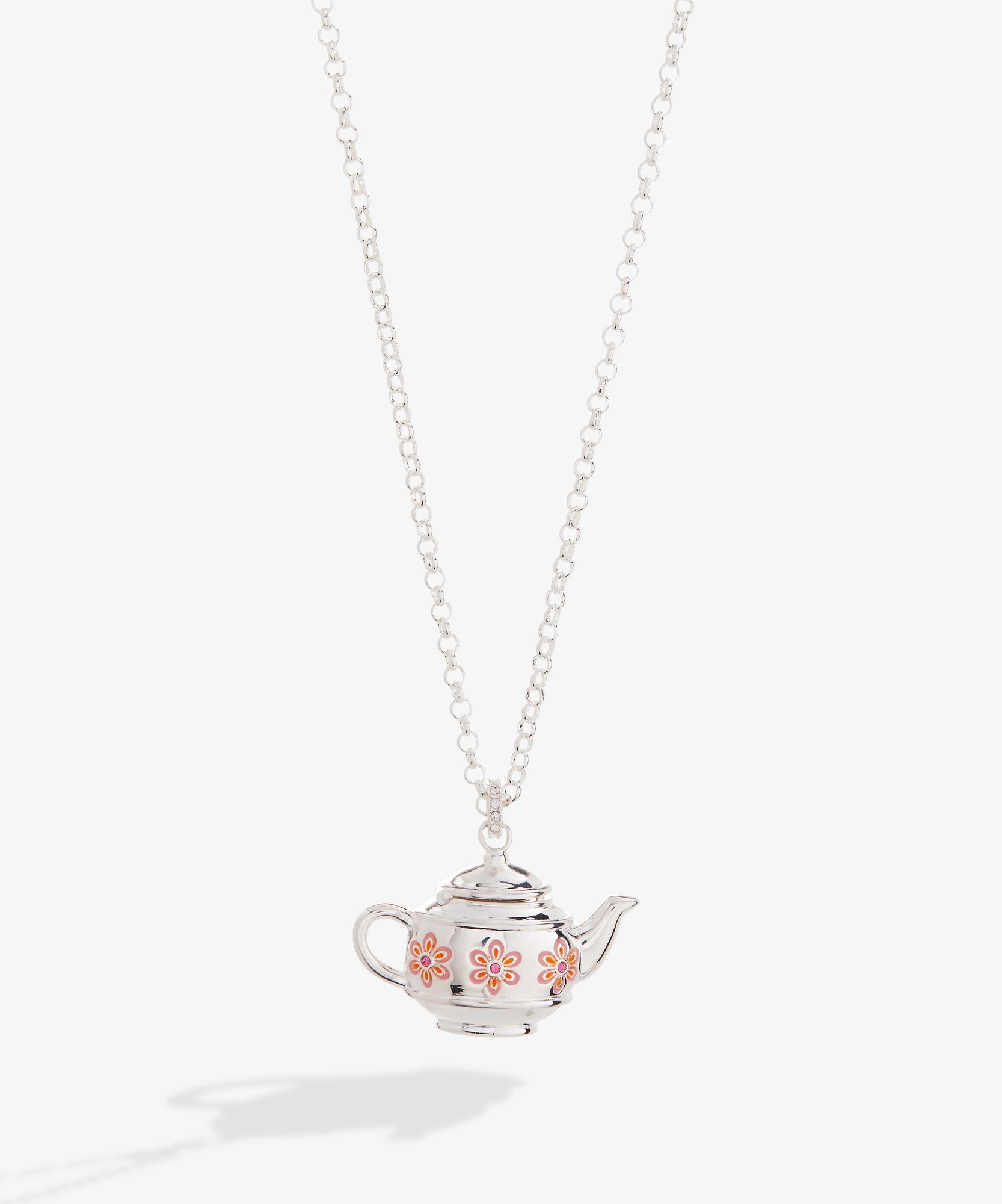 Floral Teapot Locket Pendant Necklace