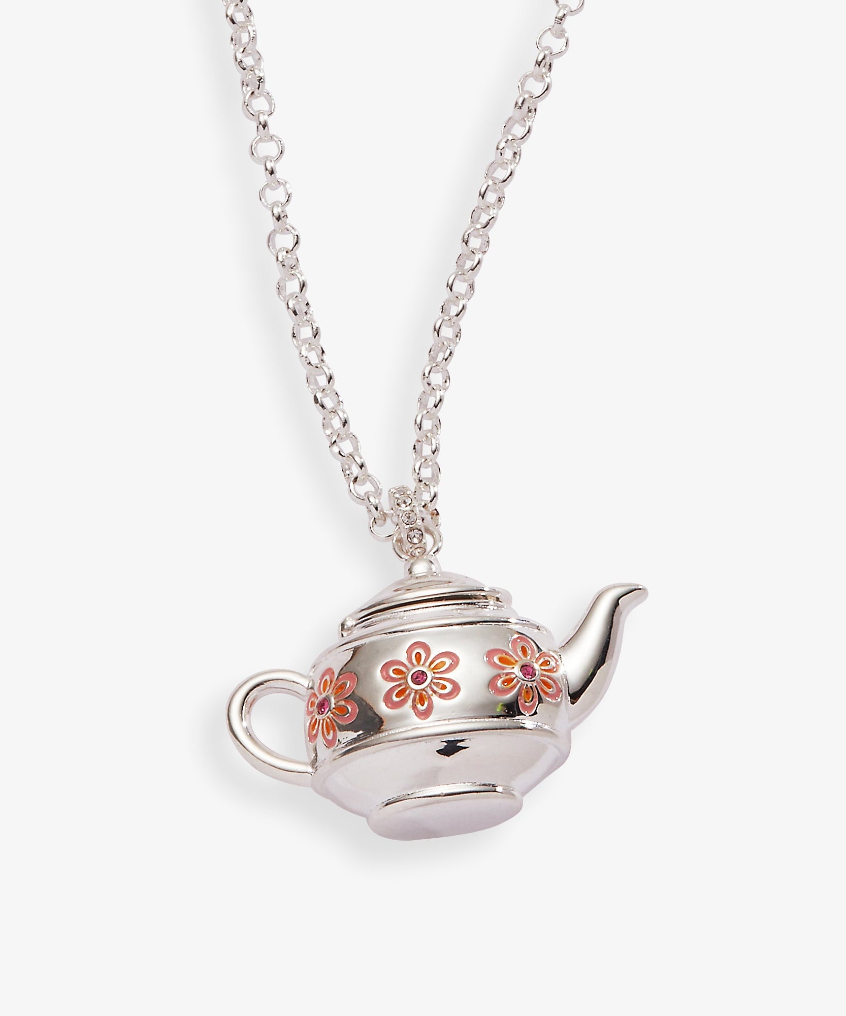 Floral Teapot Locket Pendant Necklace