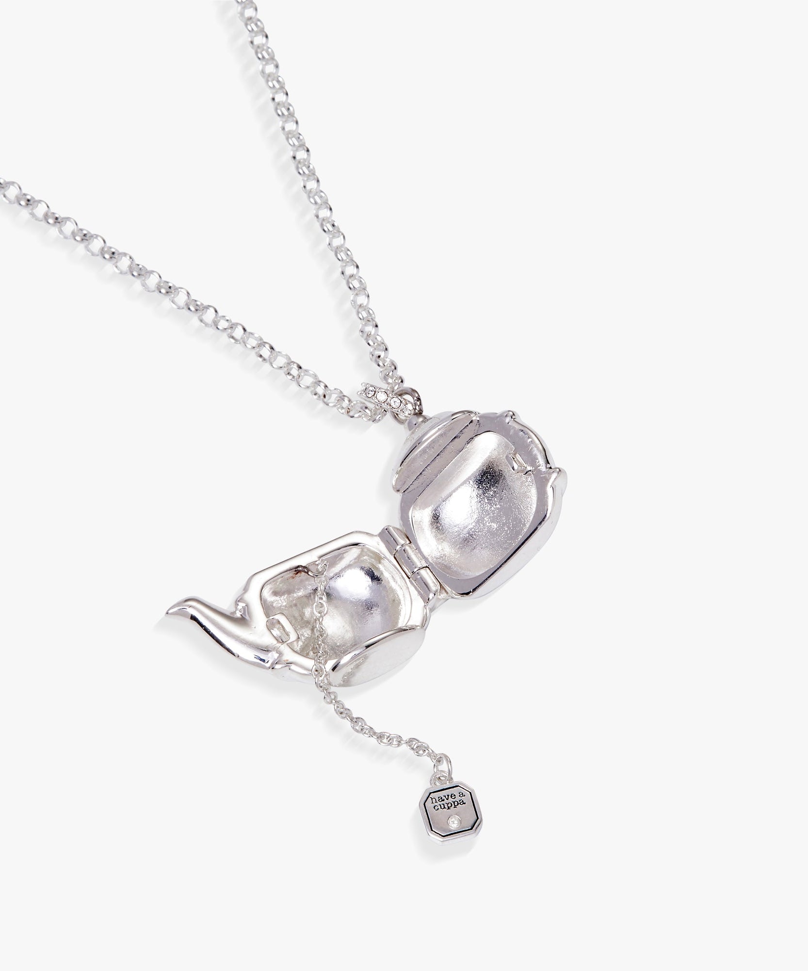 Floral Teapot Locket Pendant Necklace