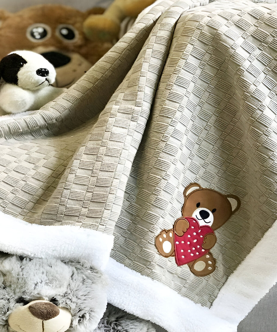 Teddy Heart Fur Knitted Cotton Baby Blanket
