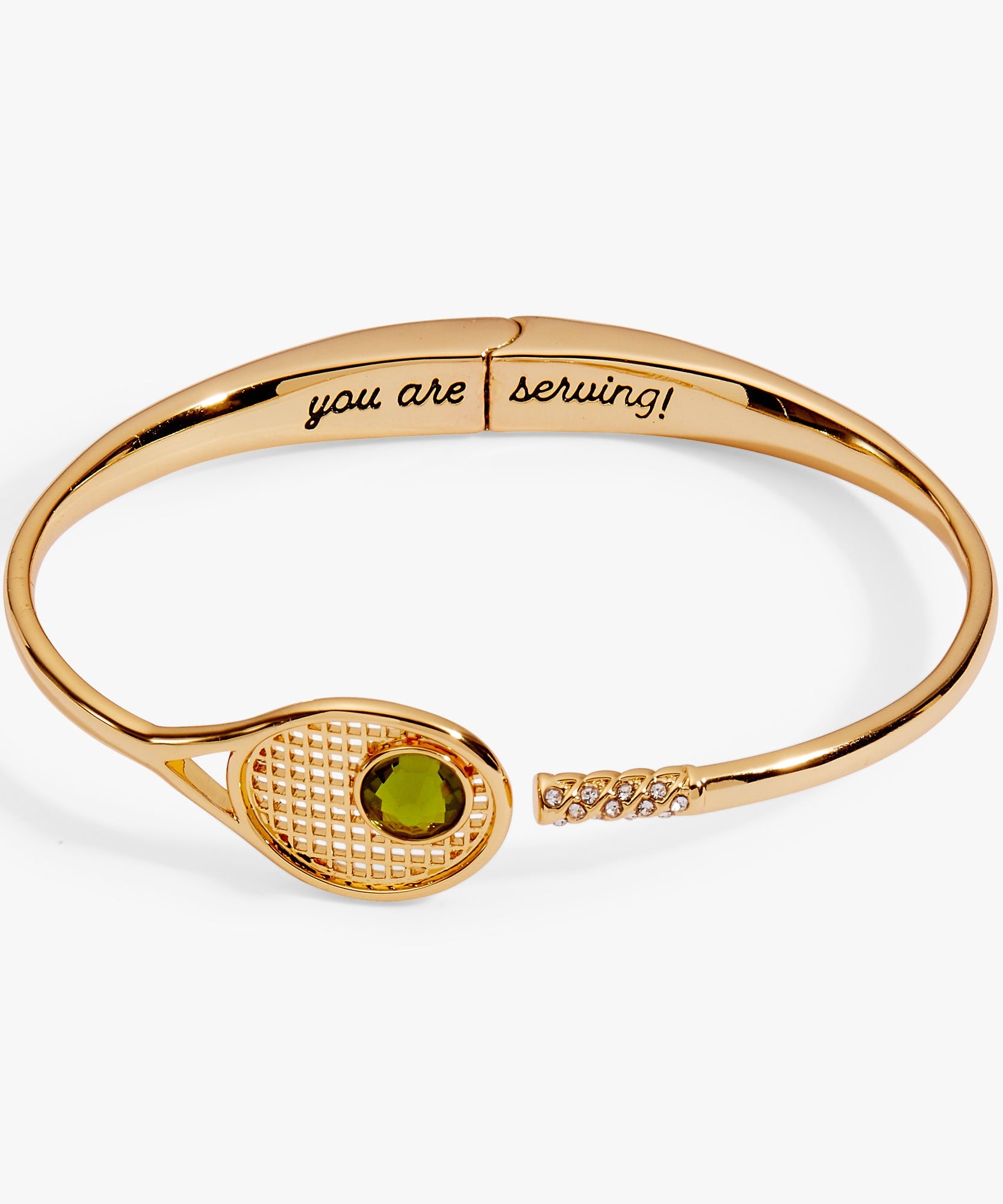 Tennis Racket 'You Are Serving' Hinge Cuff Bracelet