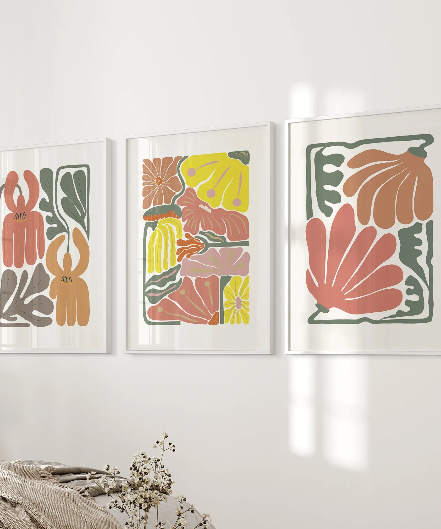 Boho Chic Botanical Decor. Set of 3 Abstract Flowers Prints
