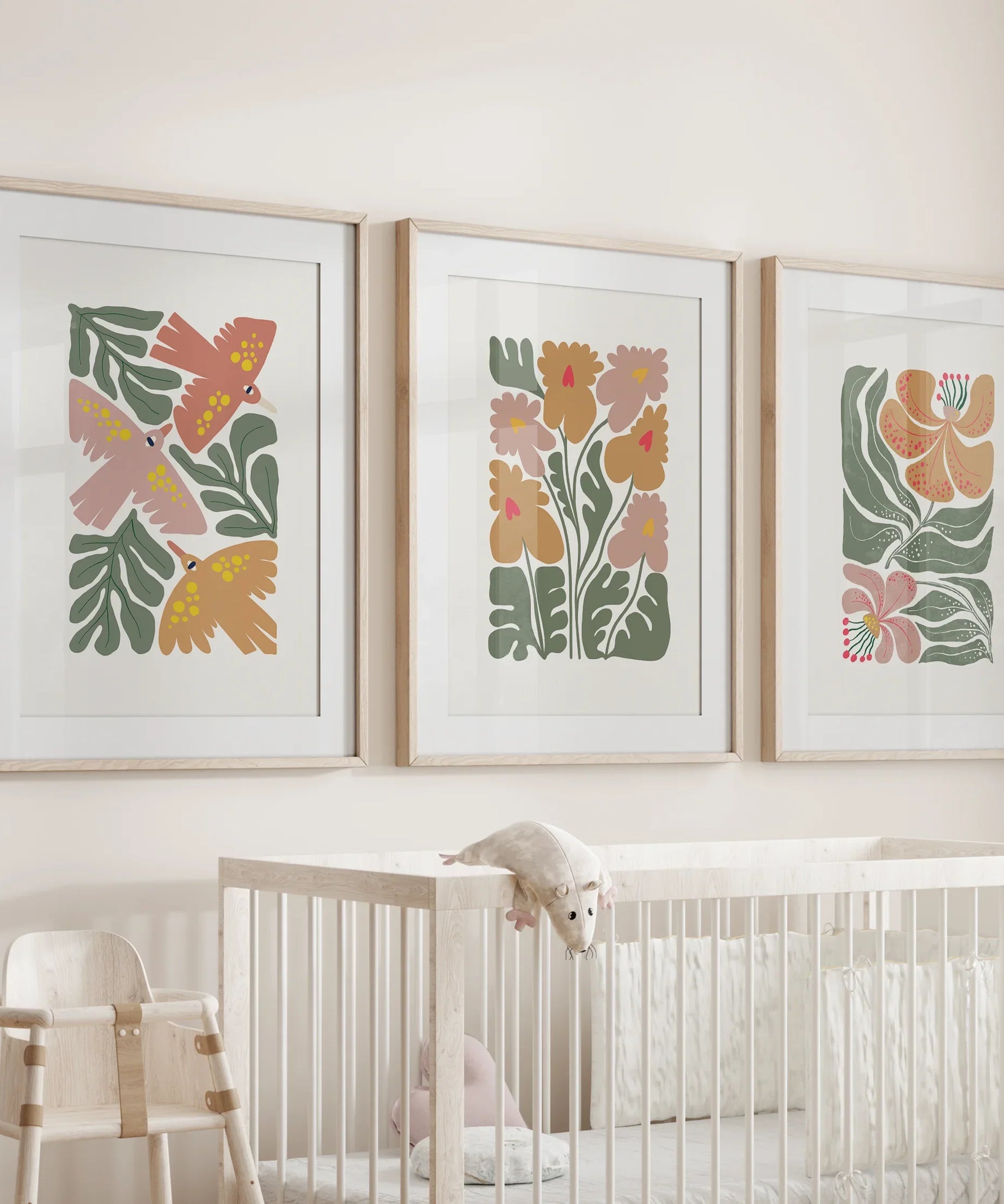 Abstract Botanical Set of 3 Prints. Retro Flower Gallery Art