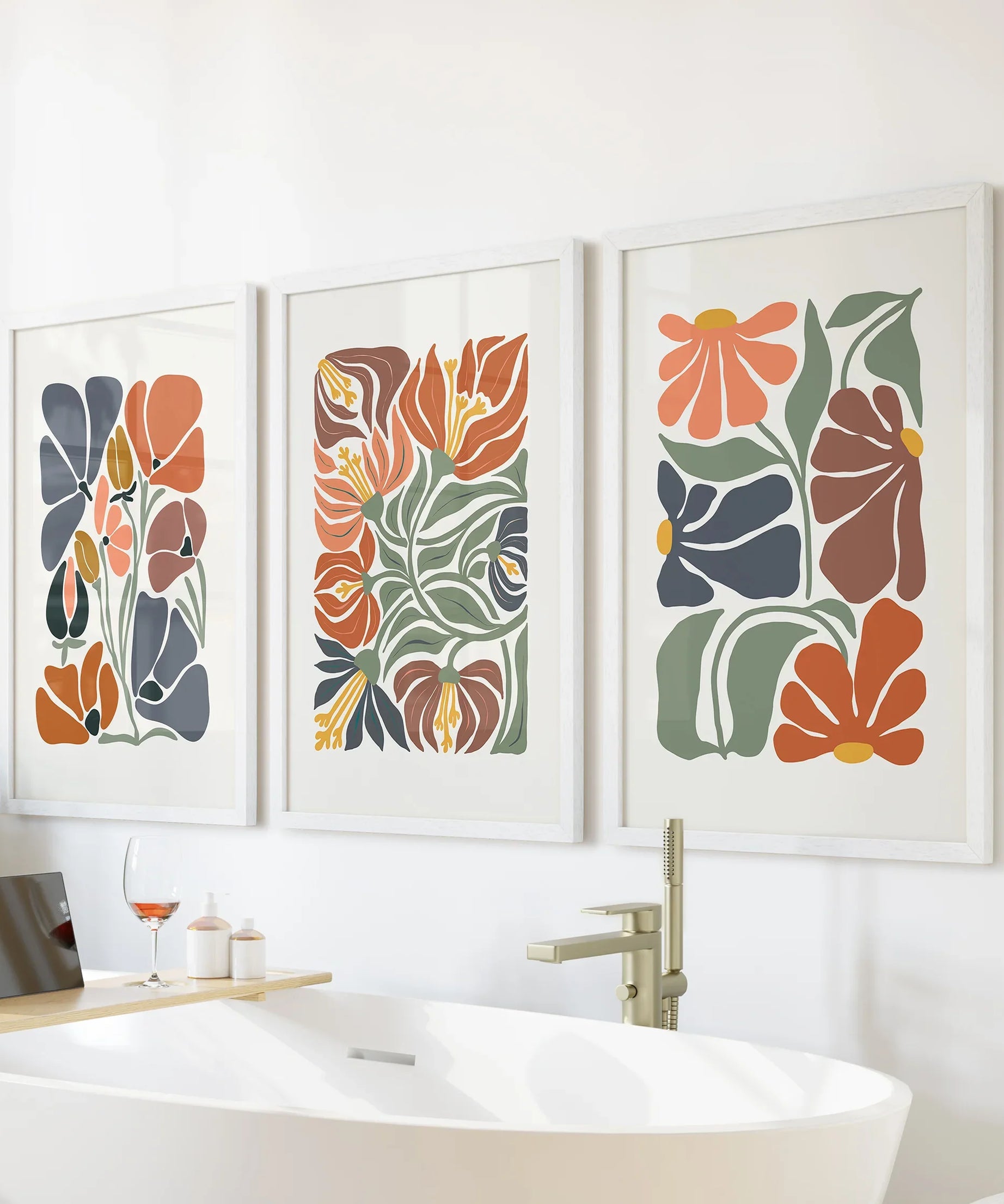 Boho Botanical Set of 3 Wall Art. Abstract Flowers Prints