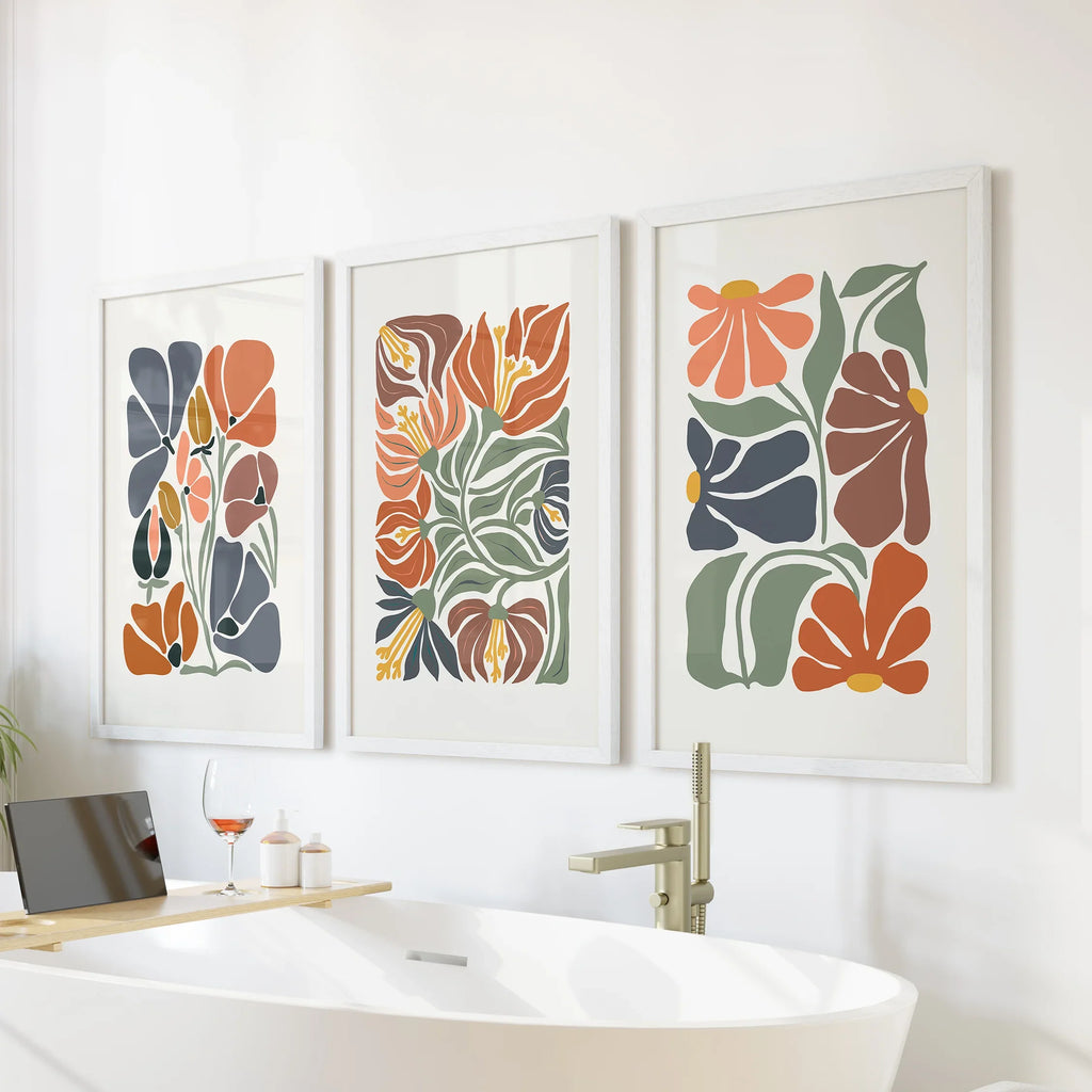 Boho Botanical Set of 3 Wall Art. Abstract Flowers Prints