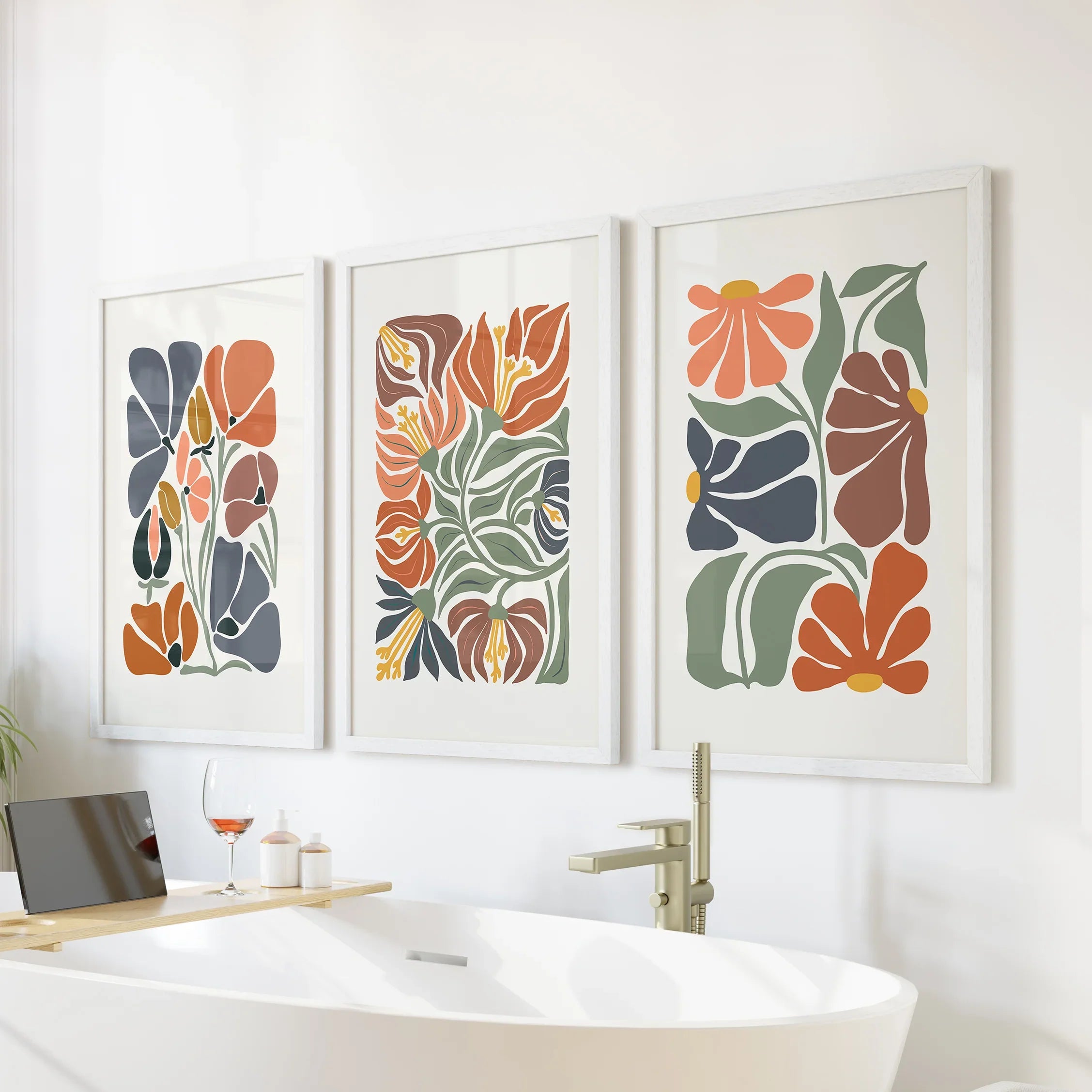 Boho Botanical Set of 3 Wall Art. Abstract Flowers Prints