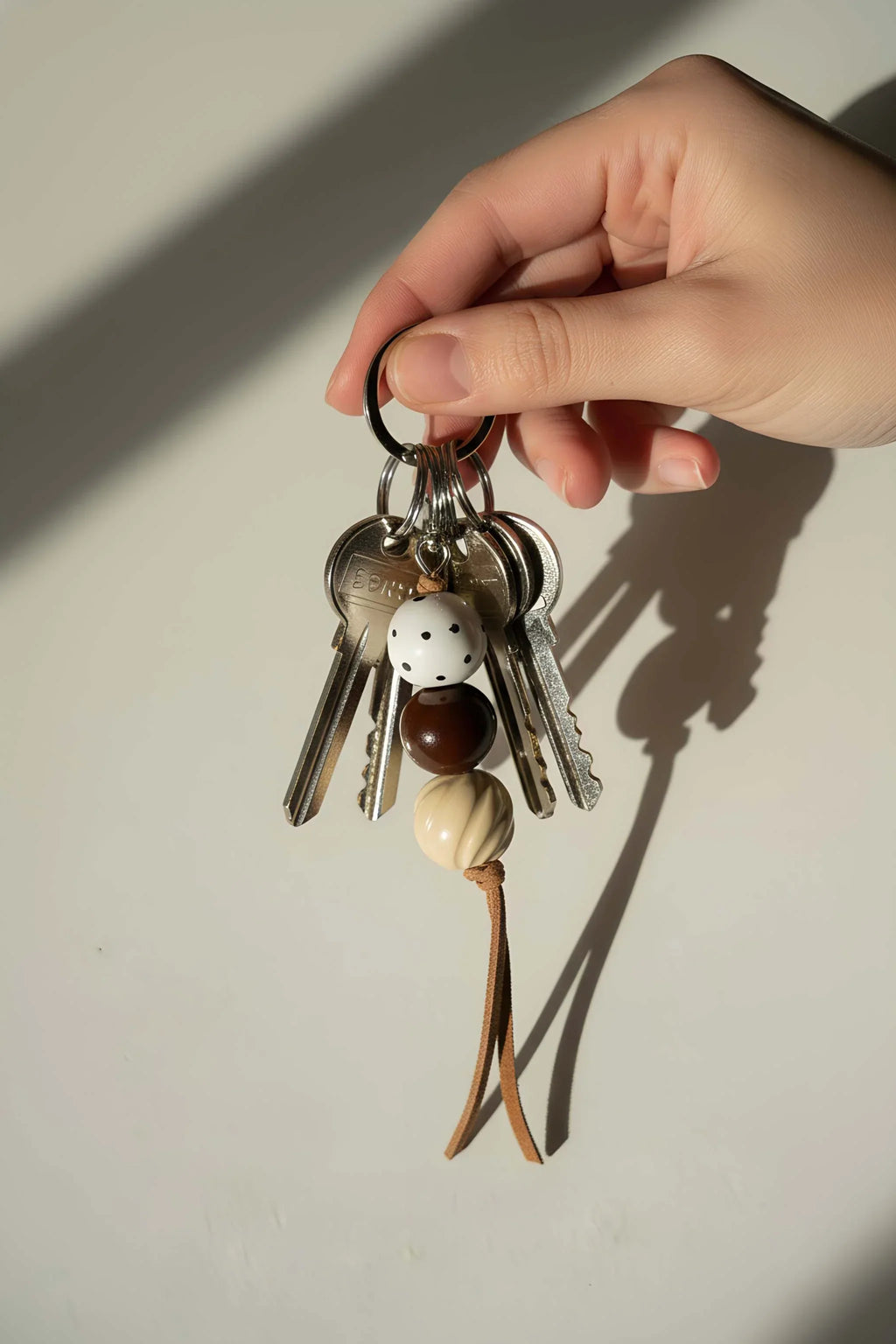 Handmade Ceramic Beaded Keychain in Warm Brown Tones
