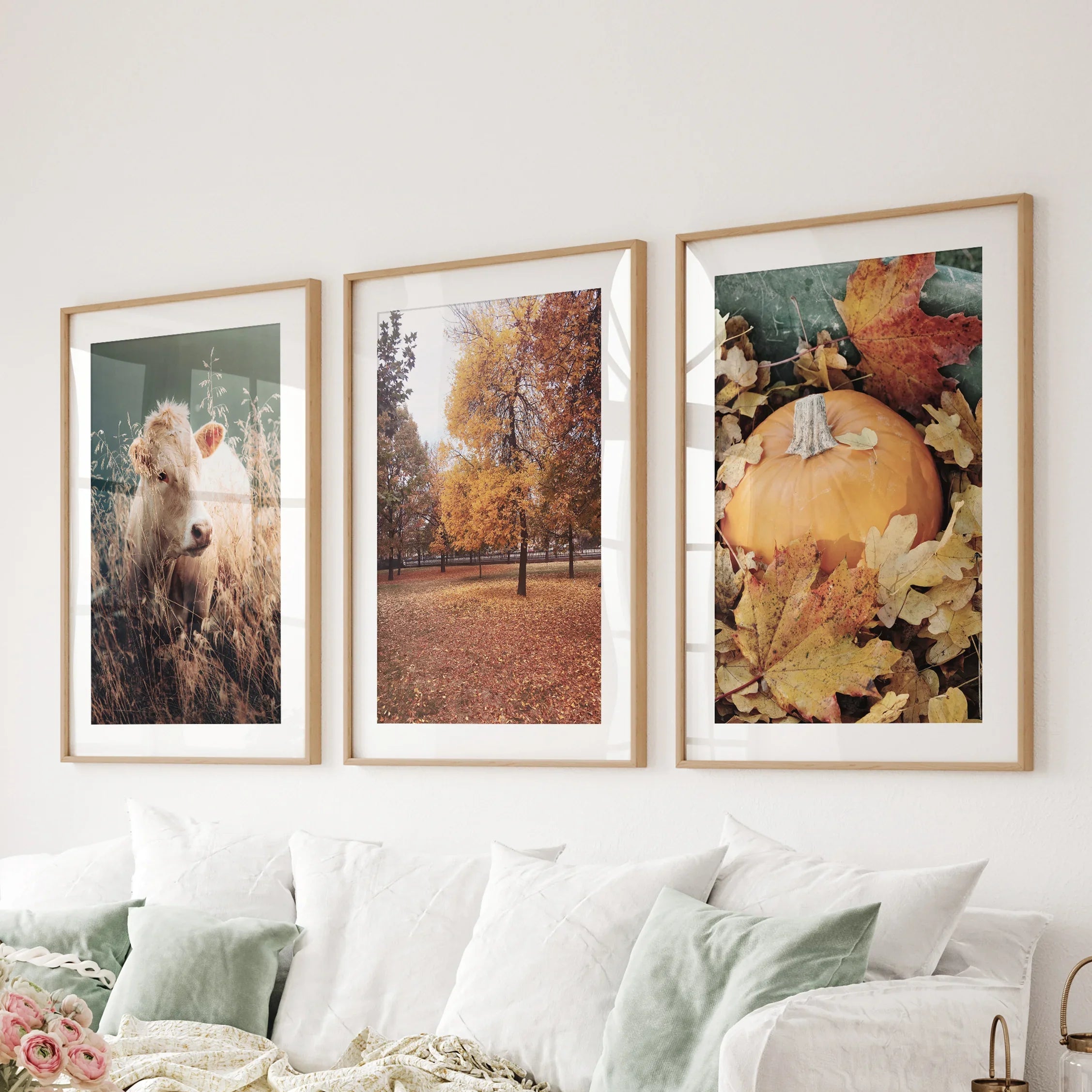 Autumn Farmhouse Prints. Cow, Fall Trees, Pumpkin Decor