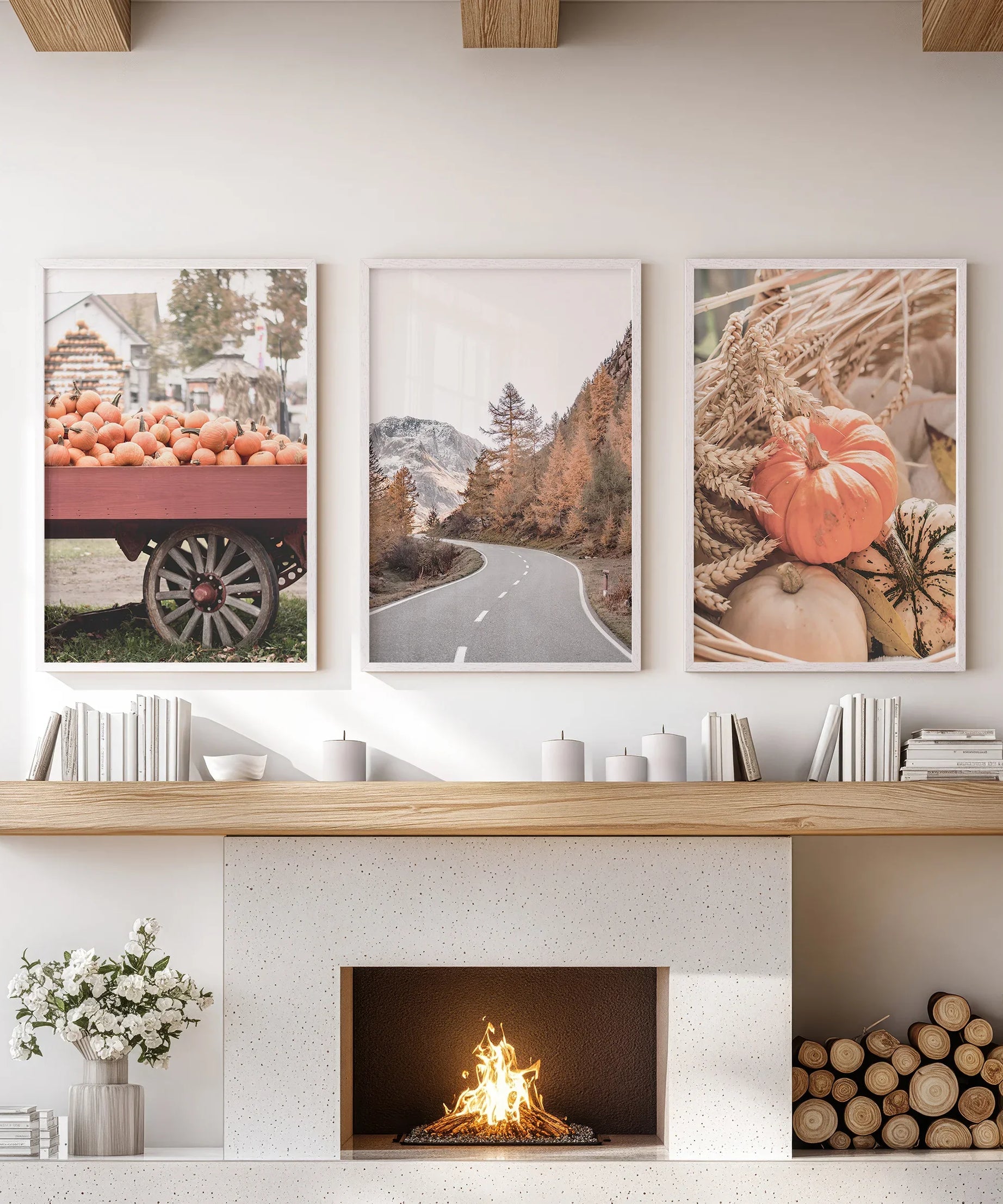 Autumn Pumpkin Set of 3 Prints. Rustic Fall Harvest Decor