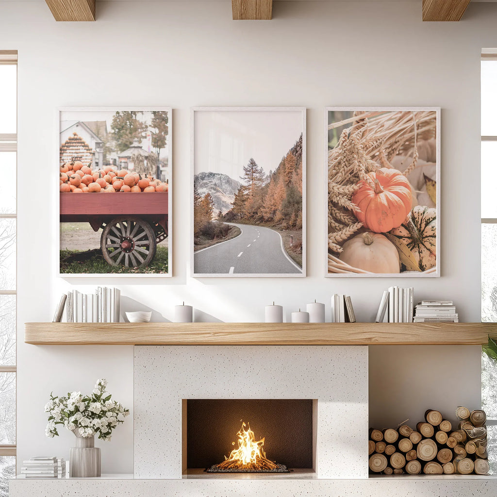 Autumn Pumpkin Set of 3 Prints. Rustic Fall Harvest Decor