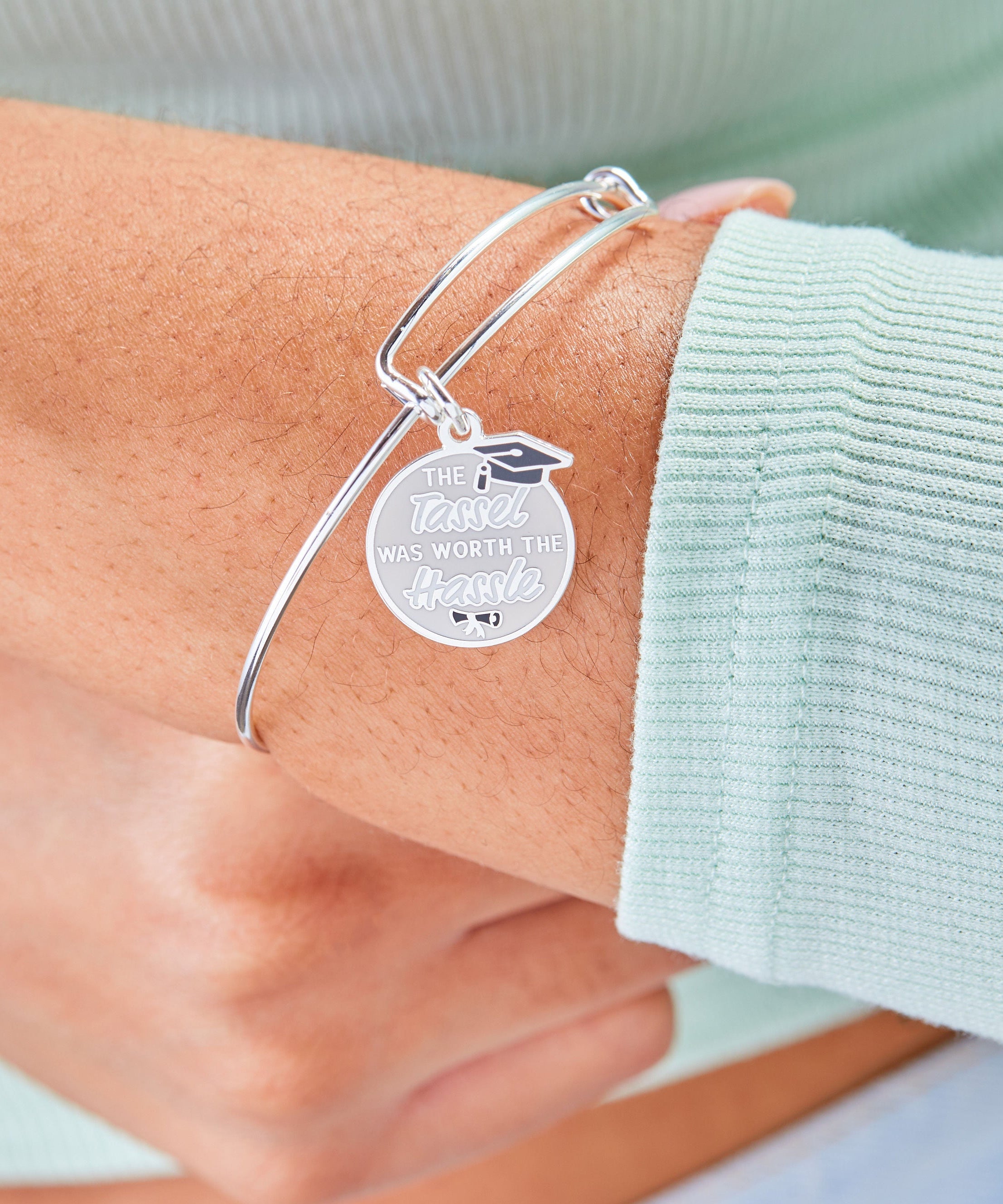 'The Tassel was Worth the Hassle' Graduation Charm Bangle