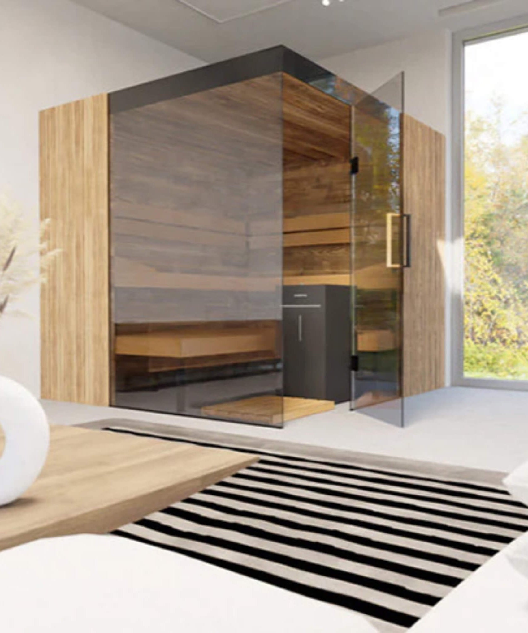 ThermaSol Aalto 4-Person Indoor Semi Panoramic Glass Sauna Cabin [Made-To-Order] [14-AALTODL\R] (SAK13285)