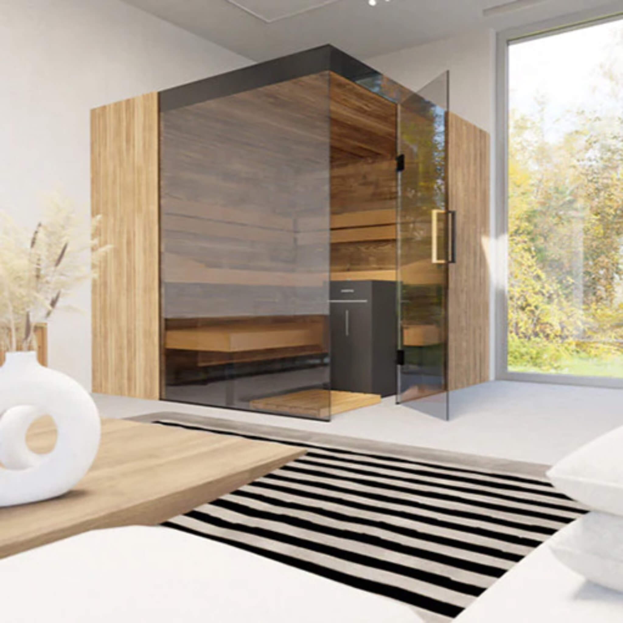 ThermaSol Aalto 4-Person Indoor Semi Panoramic Glass Sauna Cabin [Made-To-Order] [14-AALTODL\R] (SAK13285)