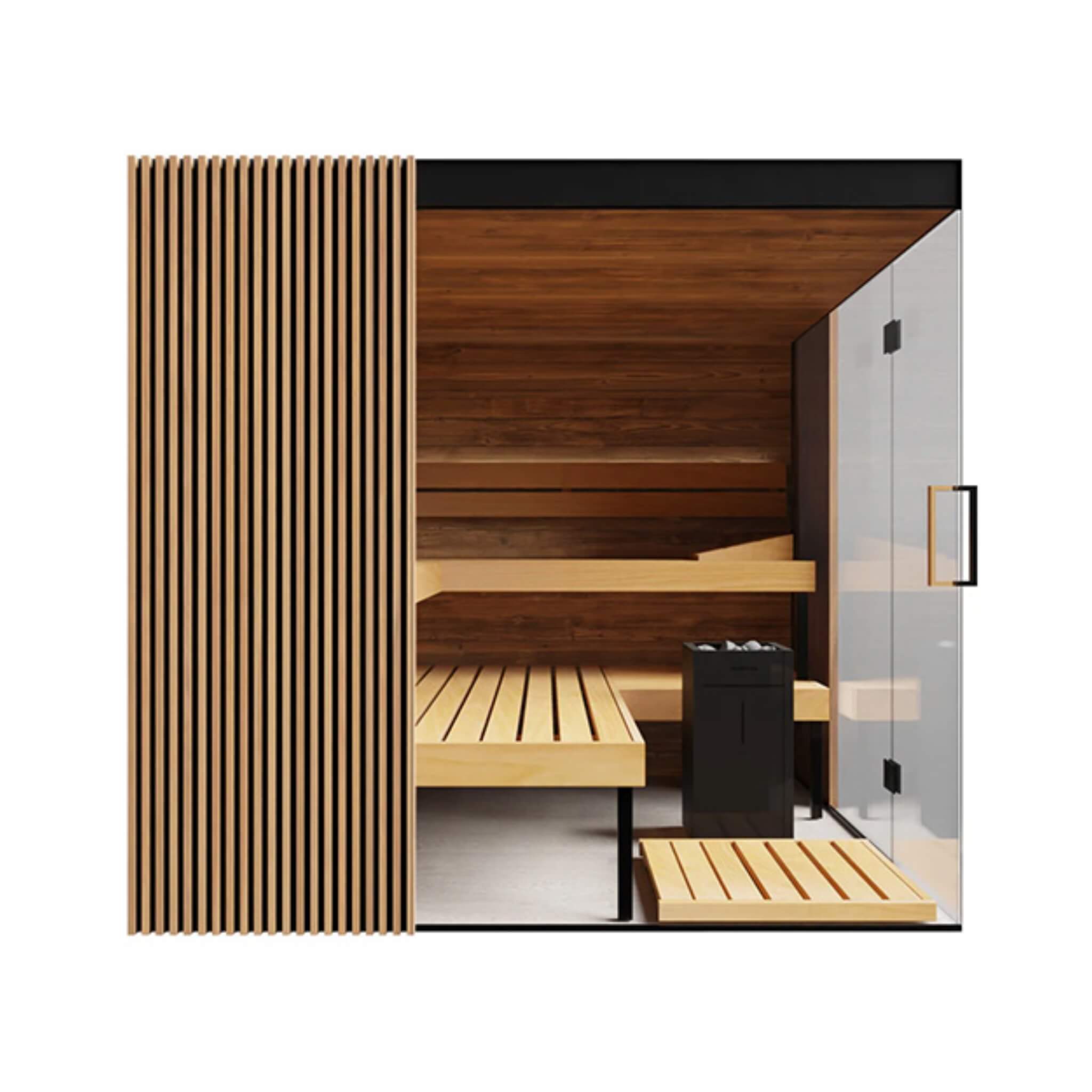 ThermaSol Aalto 4-Person Indoor Semi Panoramic Glass Sauna Cabin [Made-To-Order] [14-AALTODL\R] (SAK13285)
