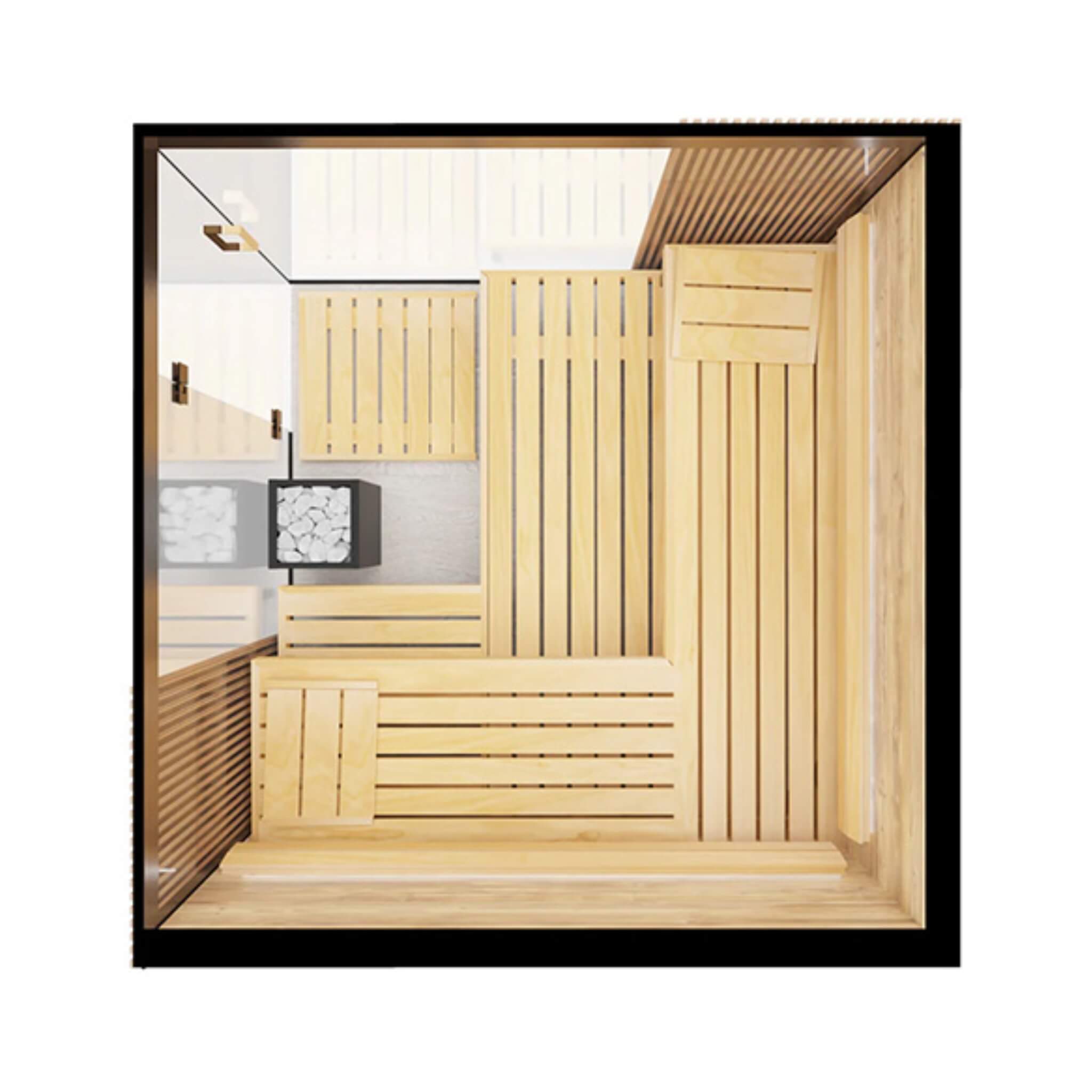 ThermaSol Aalto 4-Person Indoor Semi Panoramic Glass Sauna Cabin [Made-To-Order] [14-AALTODL\R] (SAK13285)