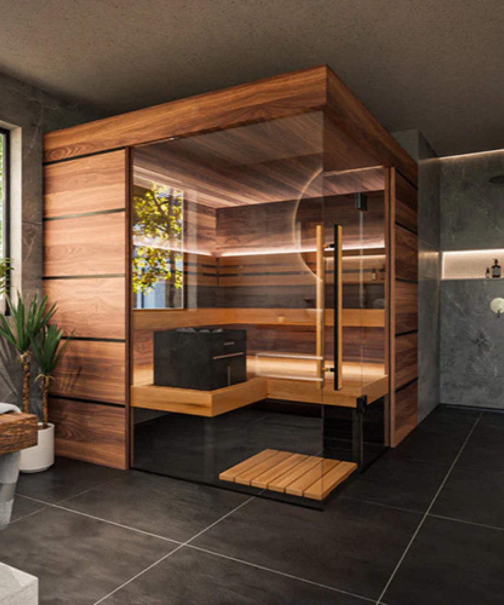 ThermaSol Astra 4-Person Indoor Semi Panoramic Glass Sauna Cabin [Made-To-Order] [14-ASTRADL\R] (SAK90471)