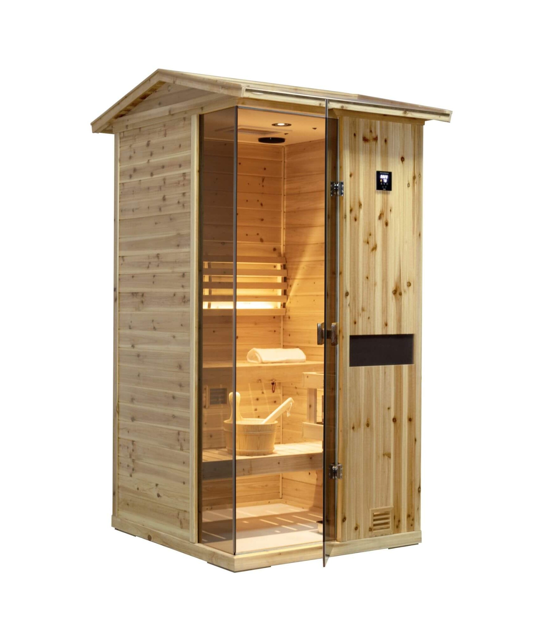 Thermora Nova 1-Person Outdoor Weather-Resistant Traditional Wooden Steam Sauna Room (SAK71642)