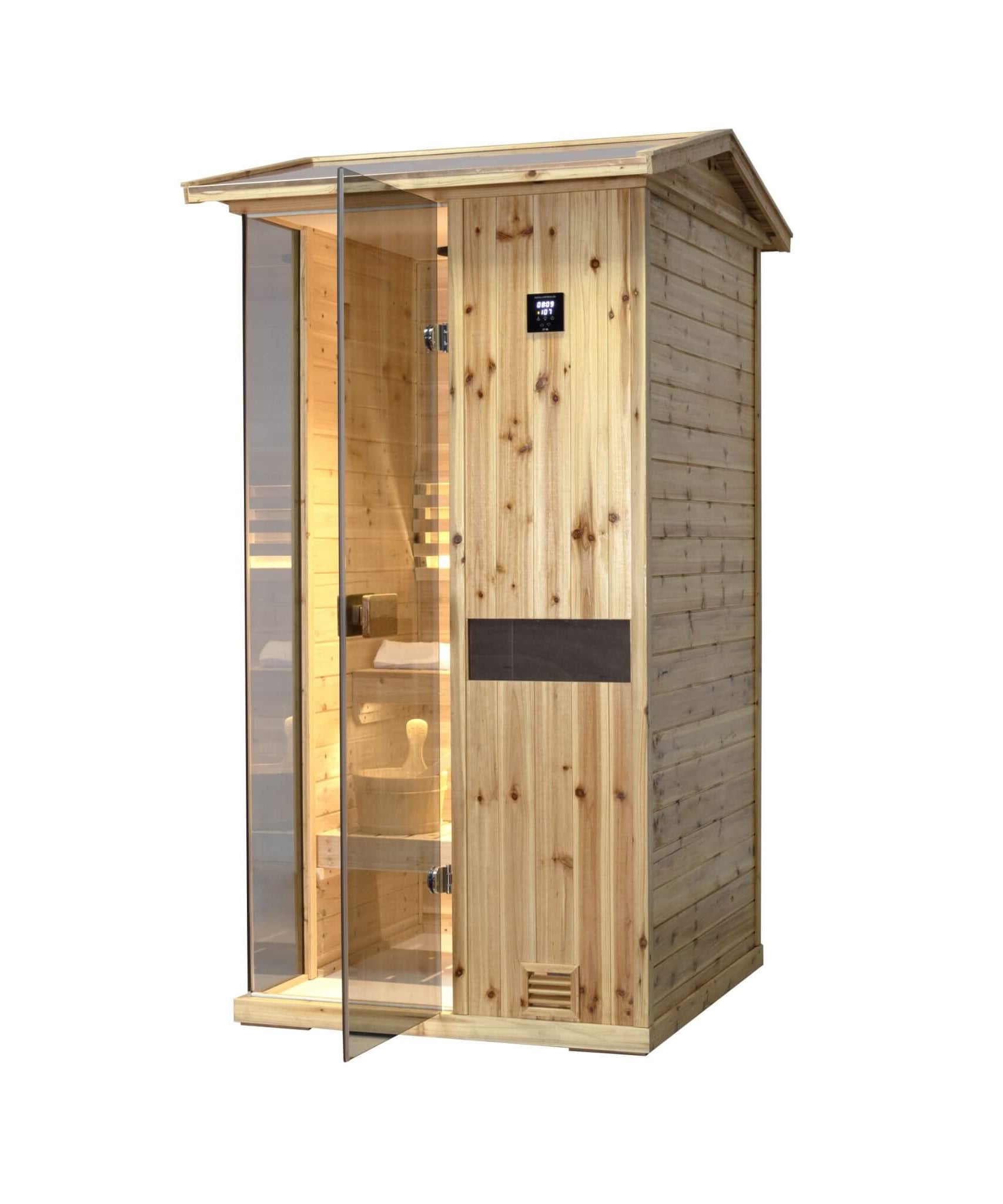 Thermora Nova 1-Person Outdoor Weather-Resistant Traditional Wooden Steam Sauna Room (SAK71642)