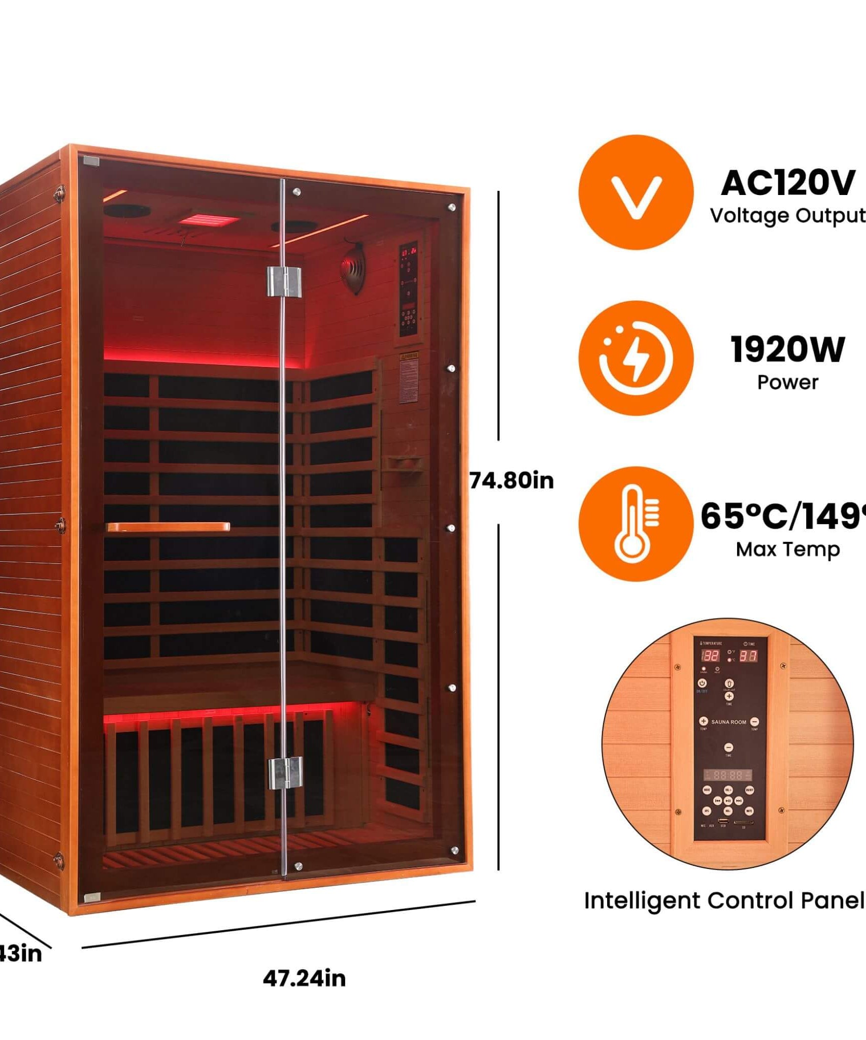 Thermora Fontaine 2-Person Luxury Canadian Hemlock Infrared Sauna With Glass Front (SAK97216)