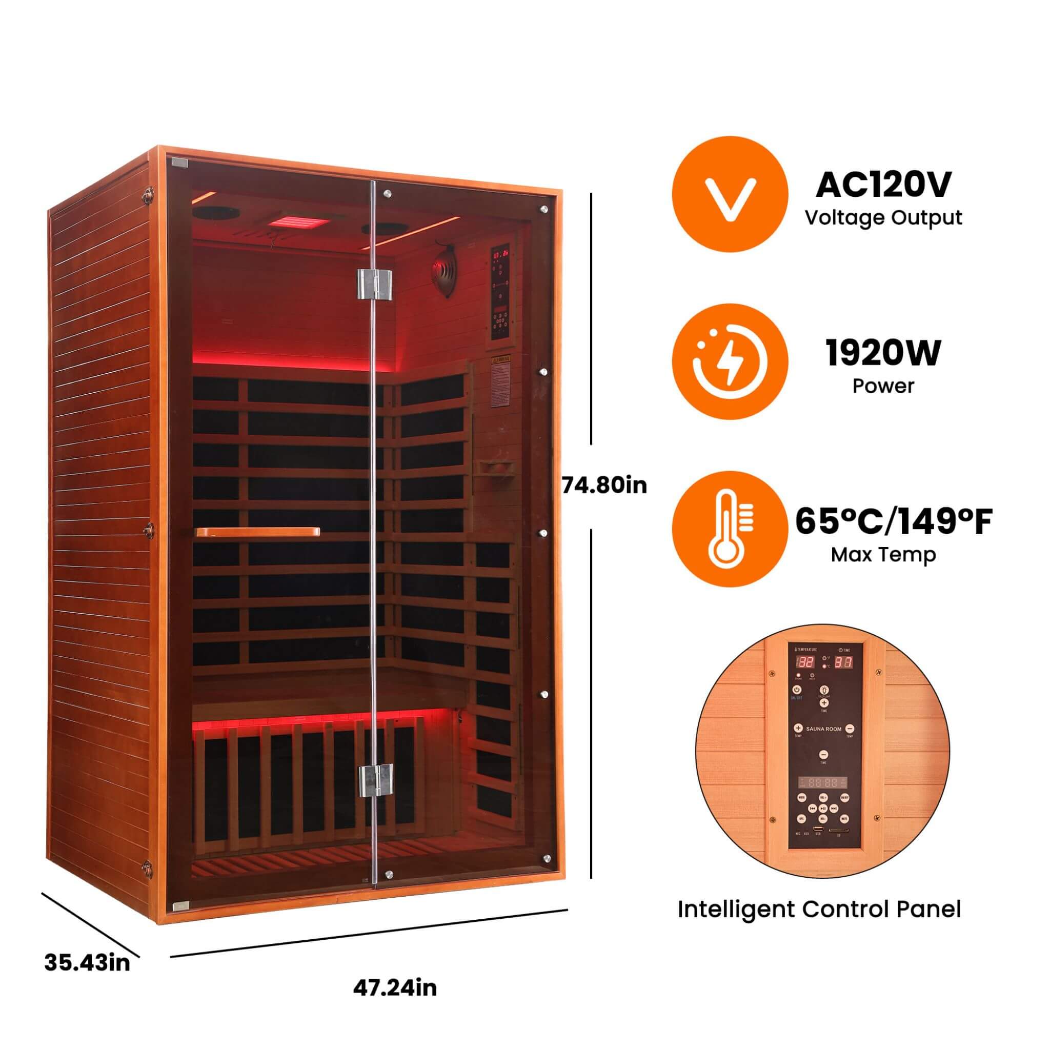 Thermora Fontaine 2-Person Luxury Canadian Hemlock Infrared Sauna With Glass Front (SAK97216)