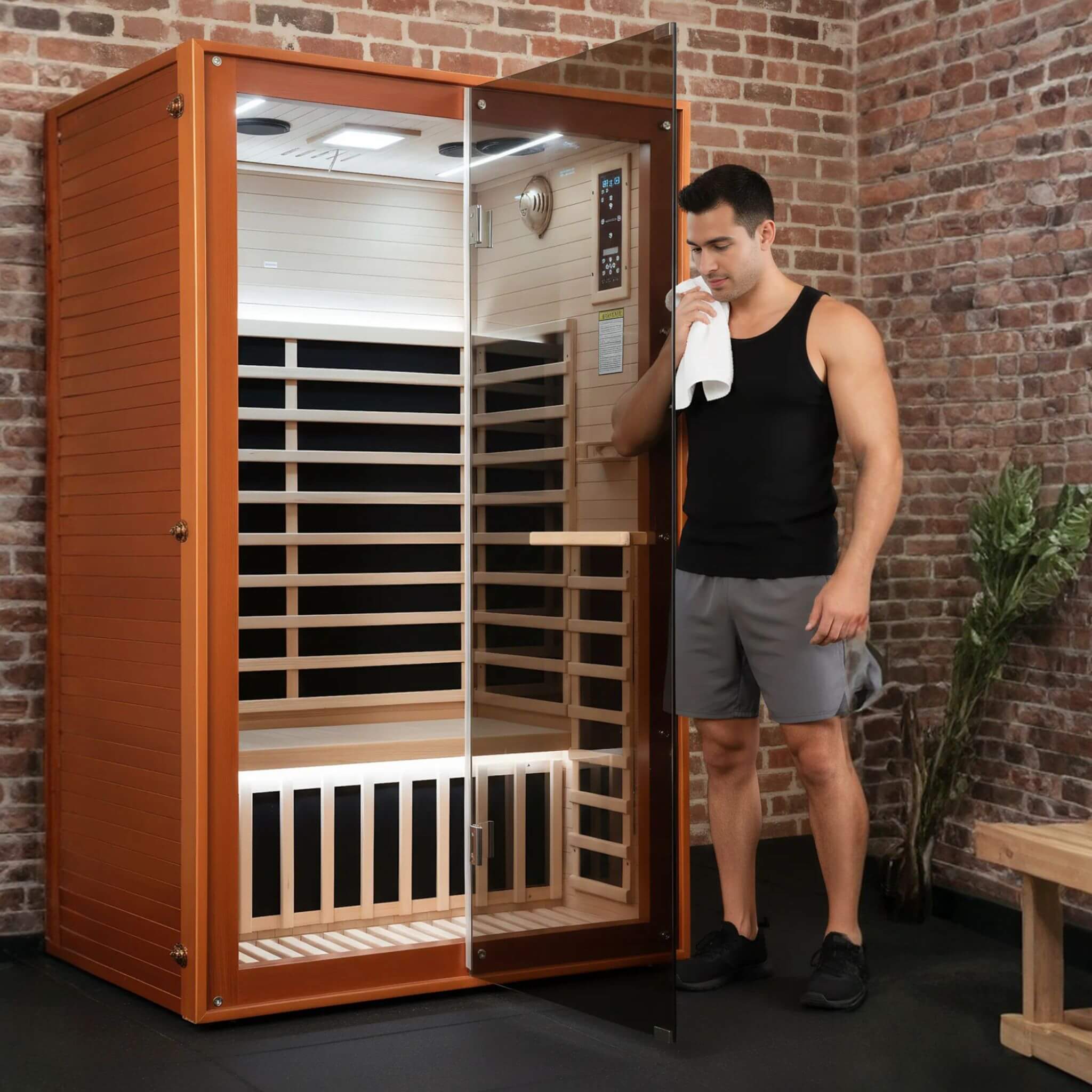 Thermora Fontaine 2-Person Luxury Canadian Hemlock Infrared Sauna With Glass Front (SAK97216)