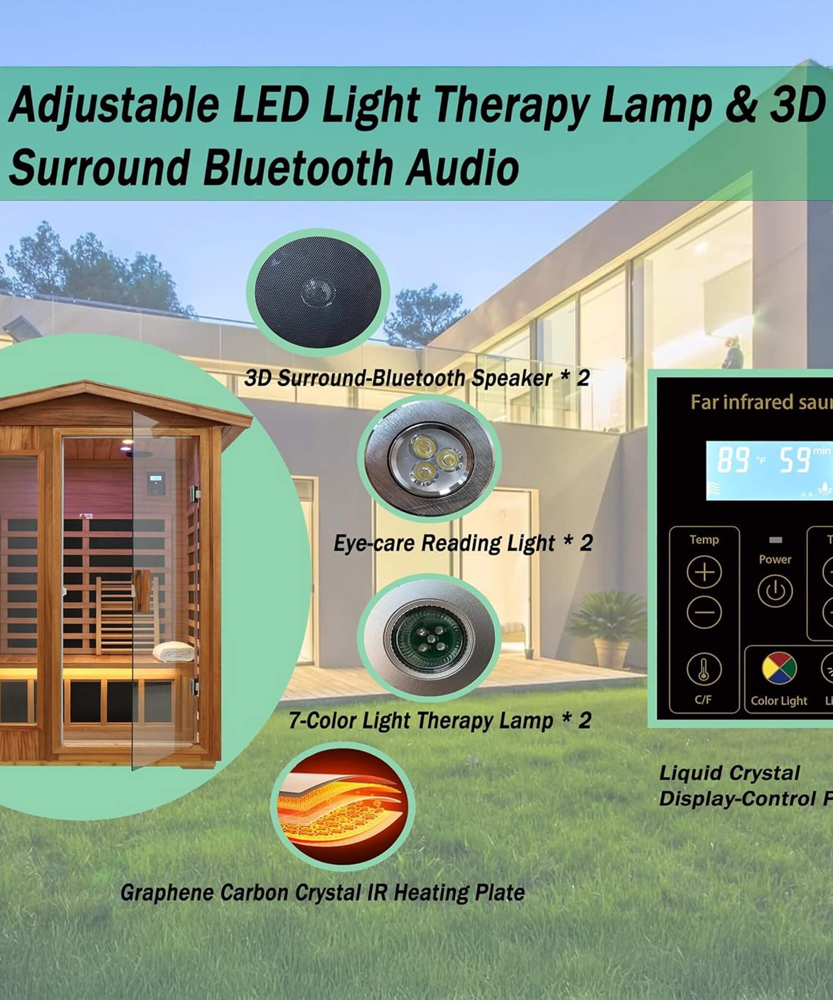 Thermora Ignis 2-Person Ultra-Low EMF Mahogany Outdoor Infrared Sauna With Bluetooth Speakers (SAK43021)