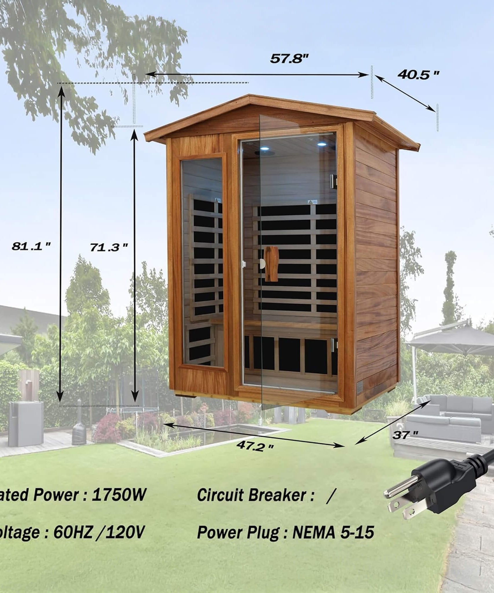 Thermora Ignis 2-Person Ultra-Low EMF Mahogany Outdoor Infrared Sauna With Bluetooth Speakers (SAK43021)