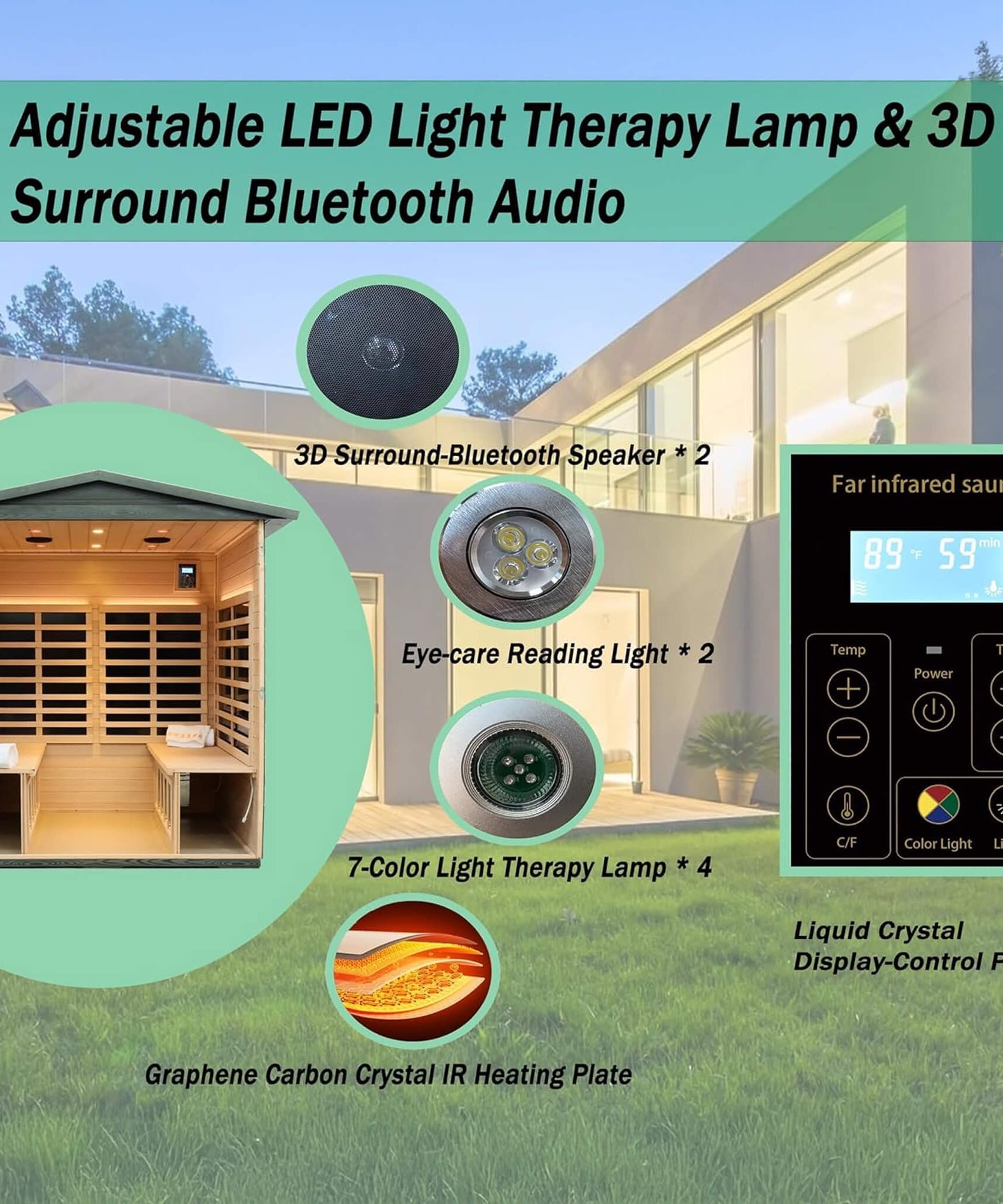 Thermora Eterna 4-Person Full-Spectrum Low EMF Carbonized Composite Infrared Sauna Room With Bluetooth Speakers (SAK70182)