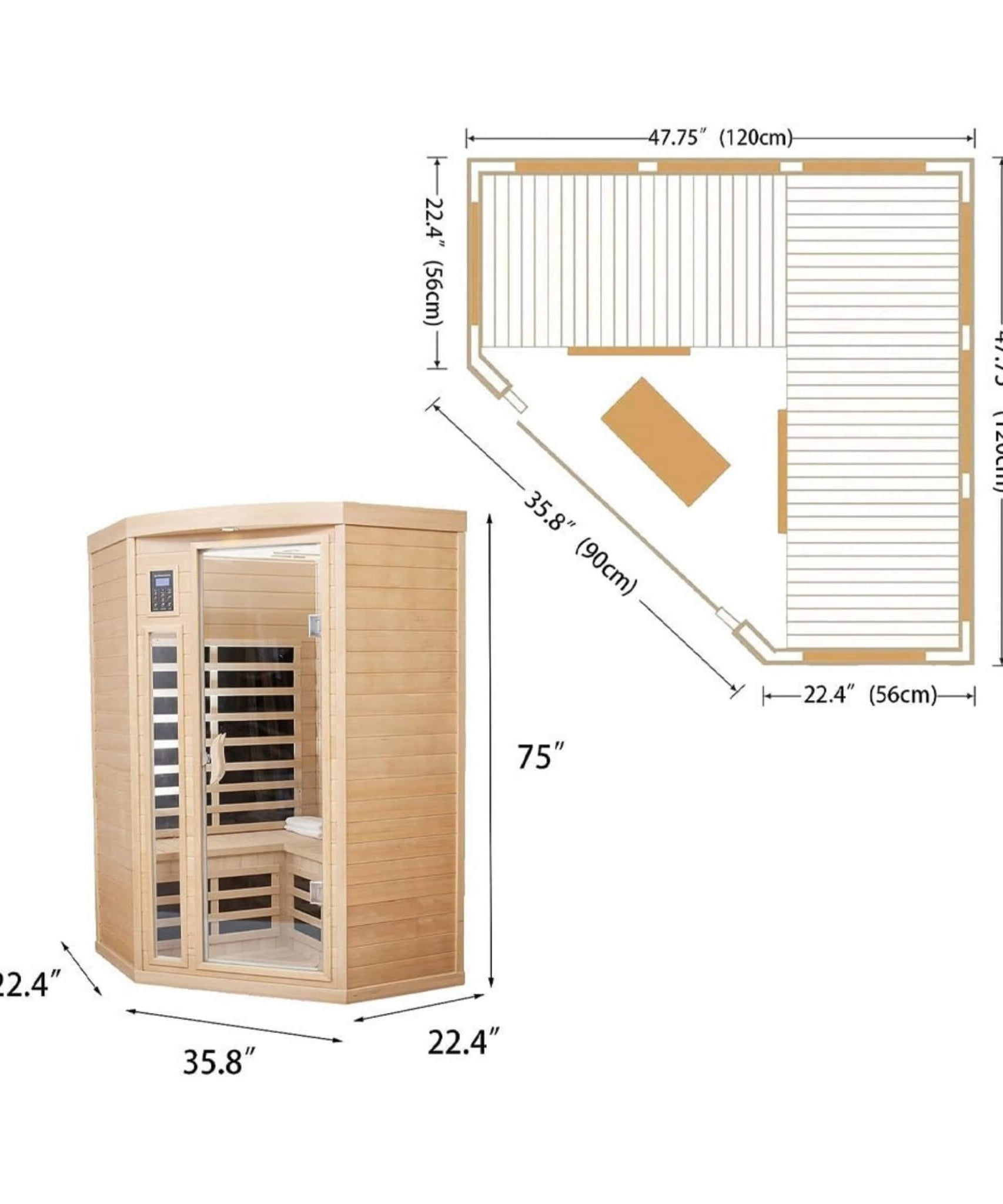 Thermora Laurent Premium 2-Person 1600W Corner Space Infrared Wooden Sauna Room With Bluetooth Speakers (SAK81524)