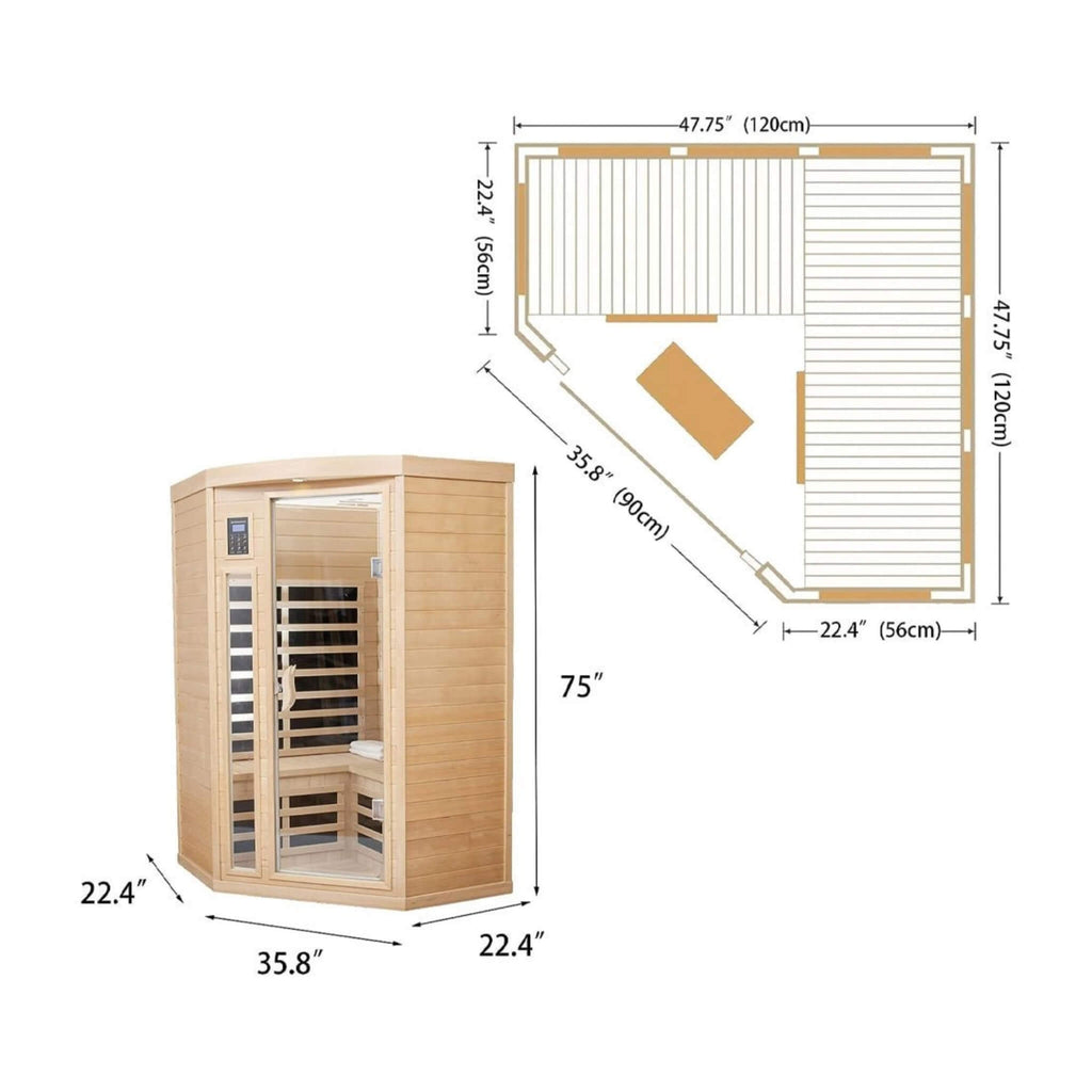 Thermora Laurent Premium 2-Person 1600W Corner Space Infrared Wooden Sauna Room With Bluetooth Speakers (SAK81524)