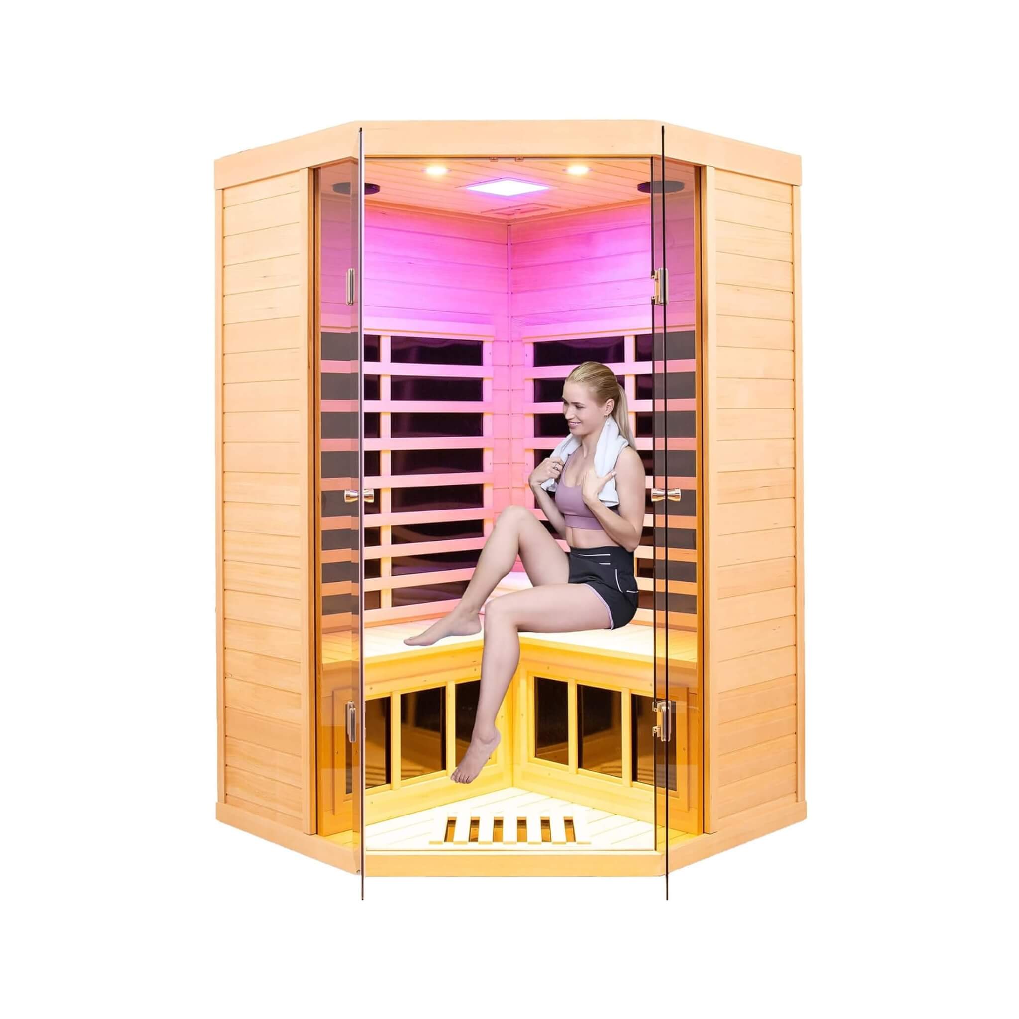 Thermora Laurent Premium 2-Person 1600W Corner Space Infrared Wooden Sauna Room With Bluetooth Speakers (SAK81524)