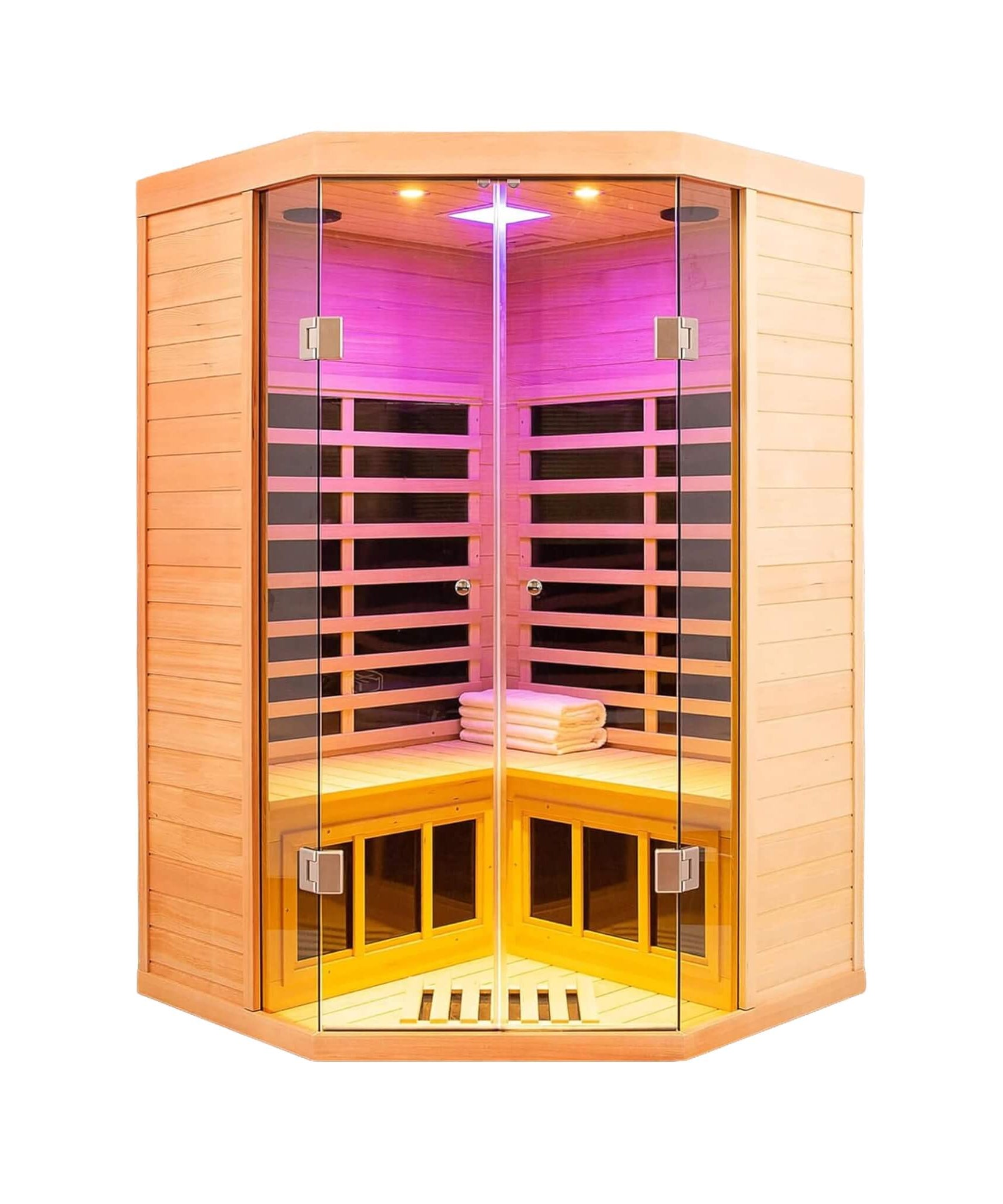 Thermora Laurent Premium 2-Person 1600W Corner Space Infrared Wooden Sauna Room With Bluetooth Speakers (SAK81524)