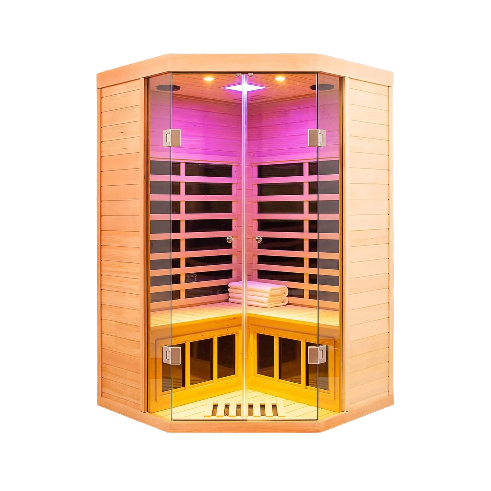 Thermora Laurent Premium 2-Person 1600W Corner Space Infrared Wooden Sauna Room With Bluetooth Speakers (SAK81524)