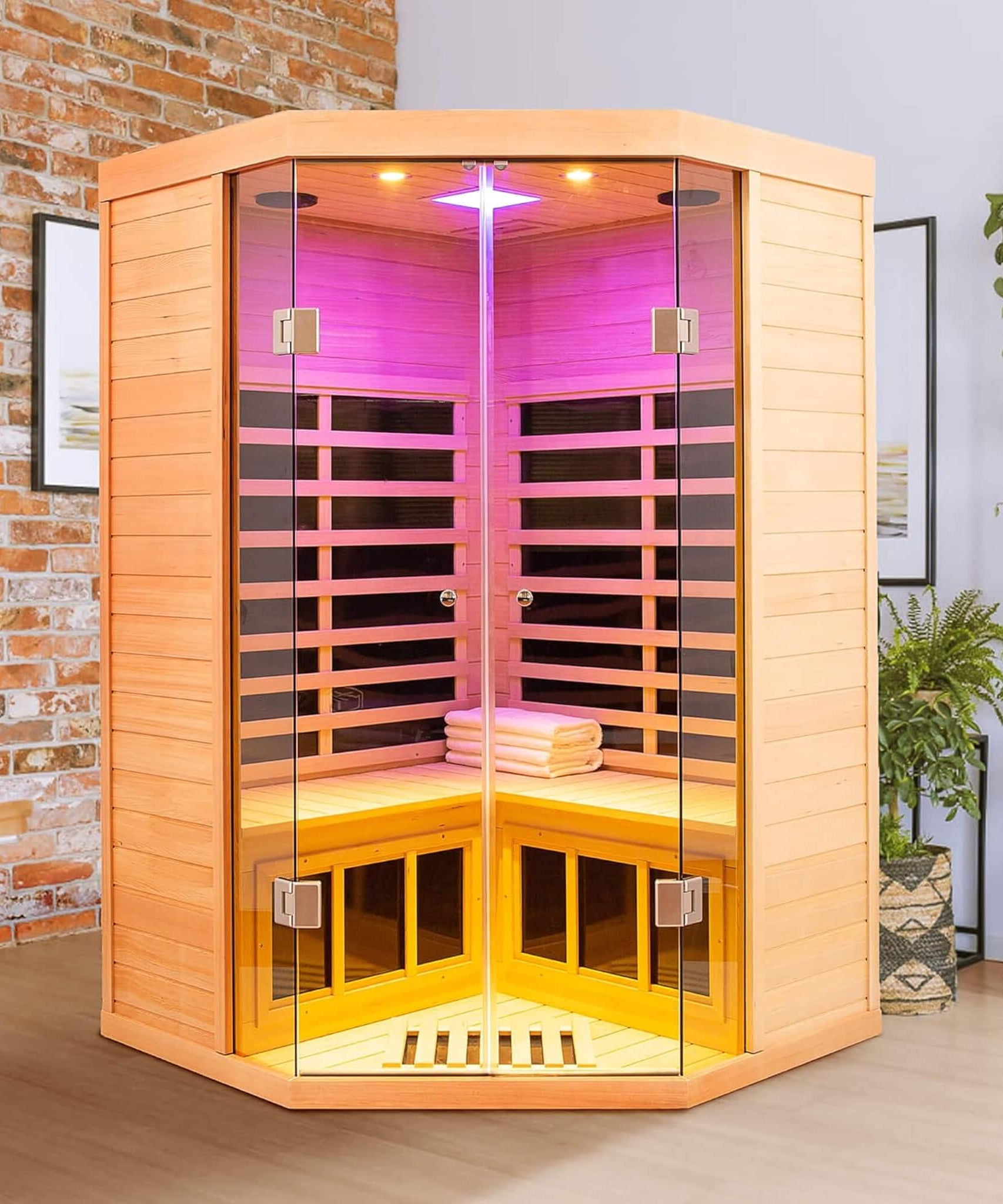 Thermora Laurent Premium 2-Person 1600W Corner Space Infrared Wooden Sauna Room With Bluetooth Speakers (SAK81524)
