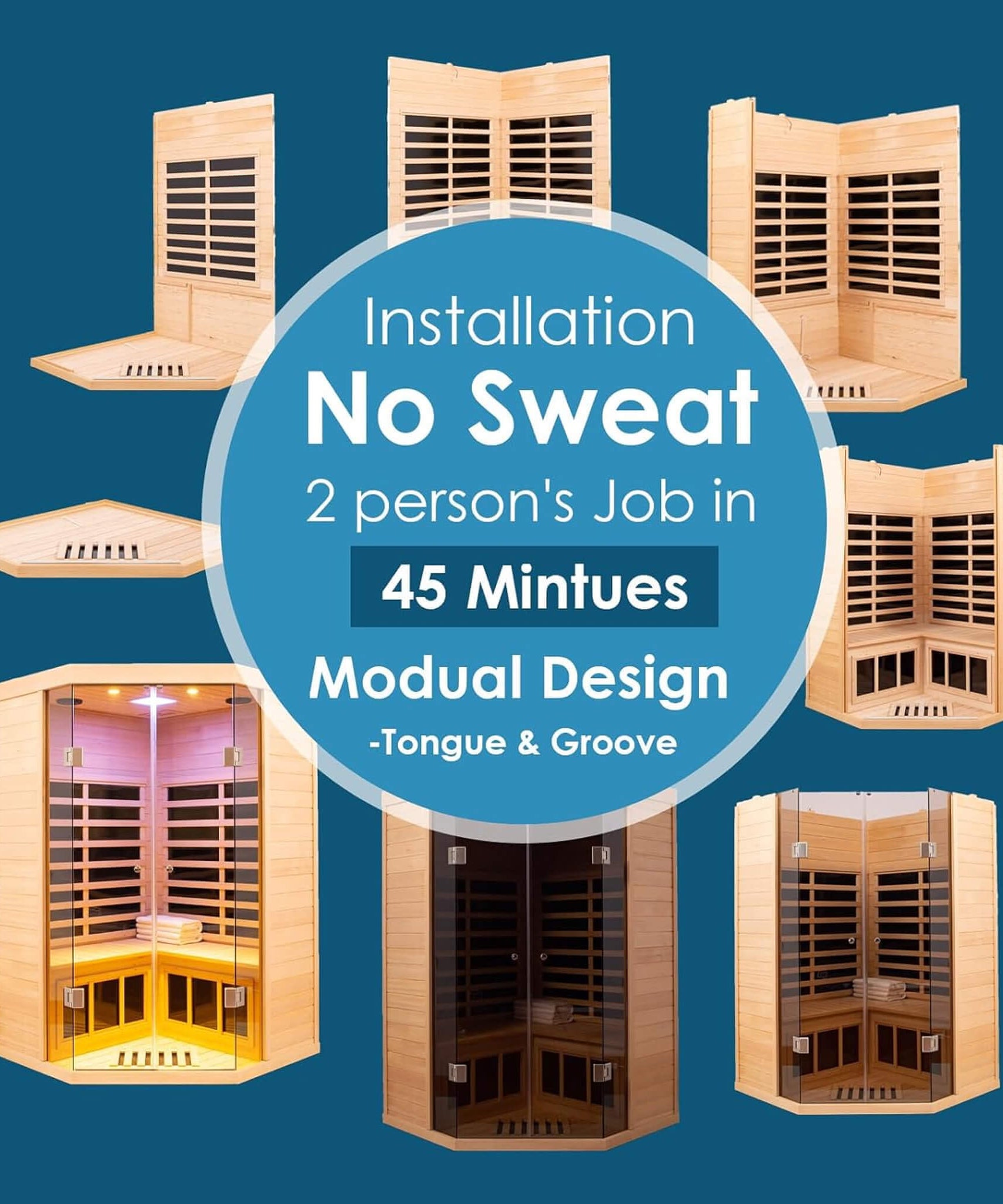 Thermora Laurent Premium 2-Person 1600W Corner Space Infrared Wooden Sauna Room With Bluetooth Speakers (SAK81524)