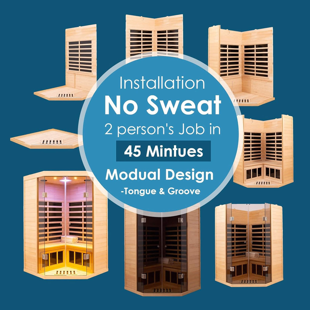 Thermora Laurent Premium 2-Person 1600W Corner Space Infrared Wooden Sauna Room With Bluetooth Speakers (SAK81524)