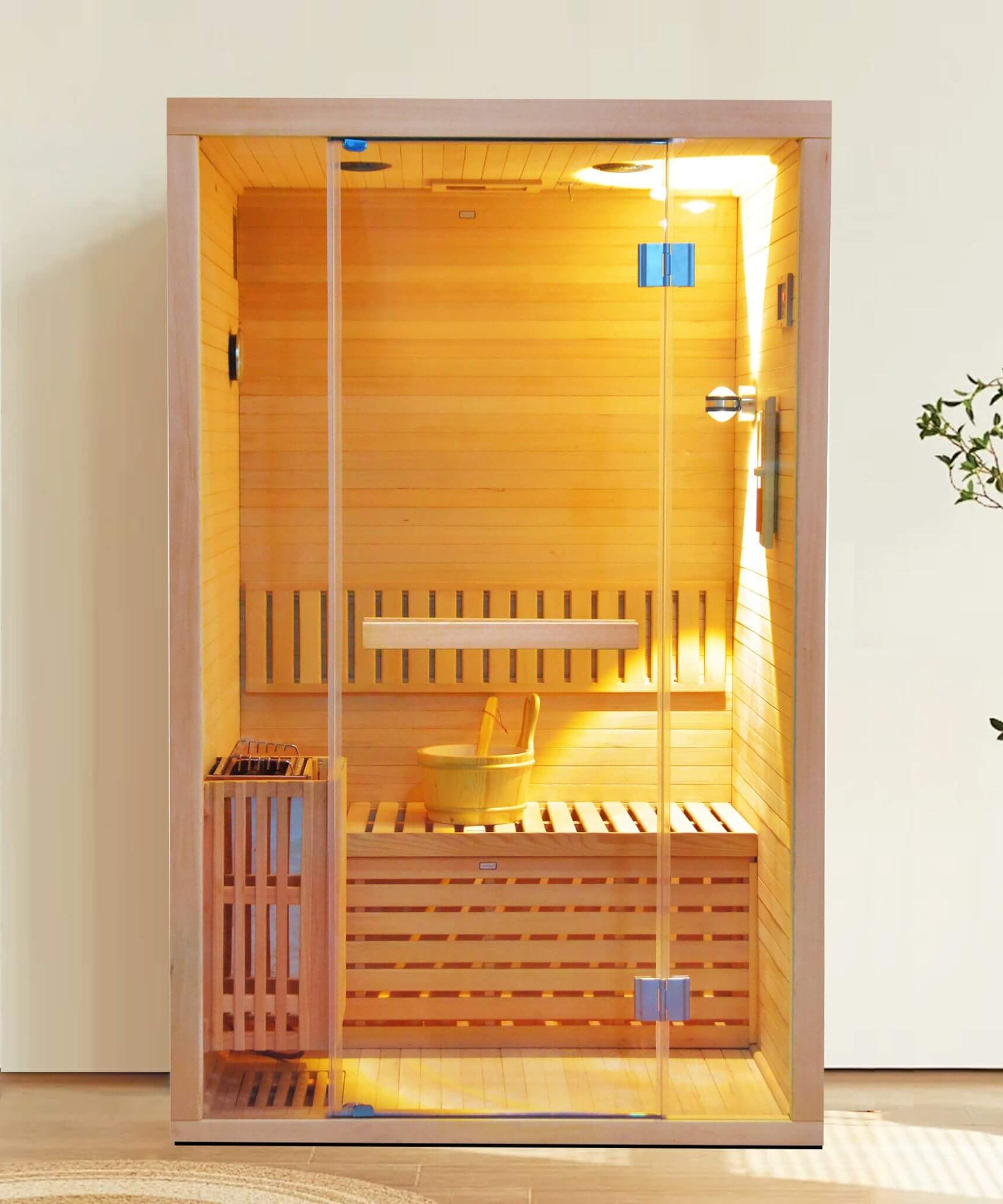 Thermora Alpine Premium 2-Person 3KW Hemlock Wood Sauna With LED Wall Light (SAK28471)