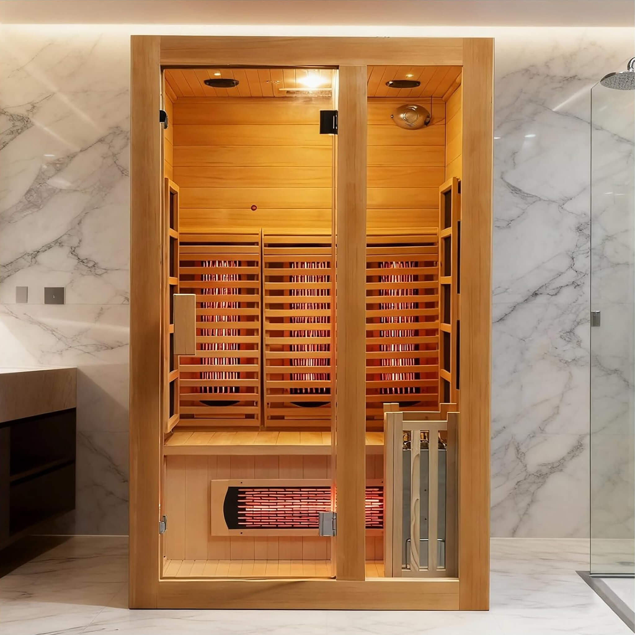 Rövia Luma 2-Person Indoor Hybrid Sauna Room With Infrared And 3.5KW Steam Heater [Made-To-Order] (SAK83750)