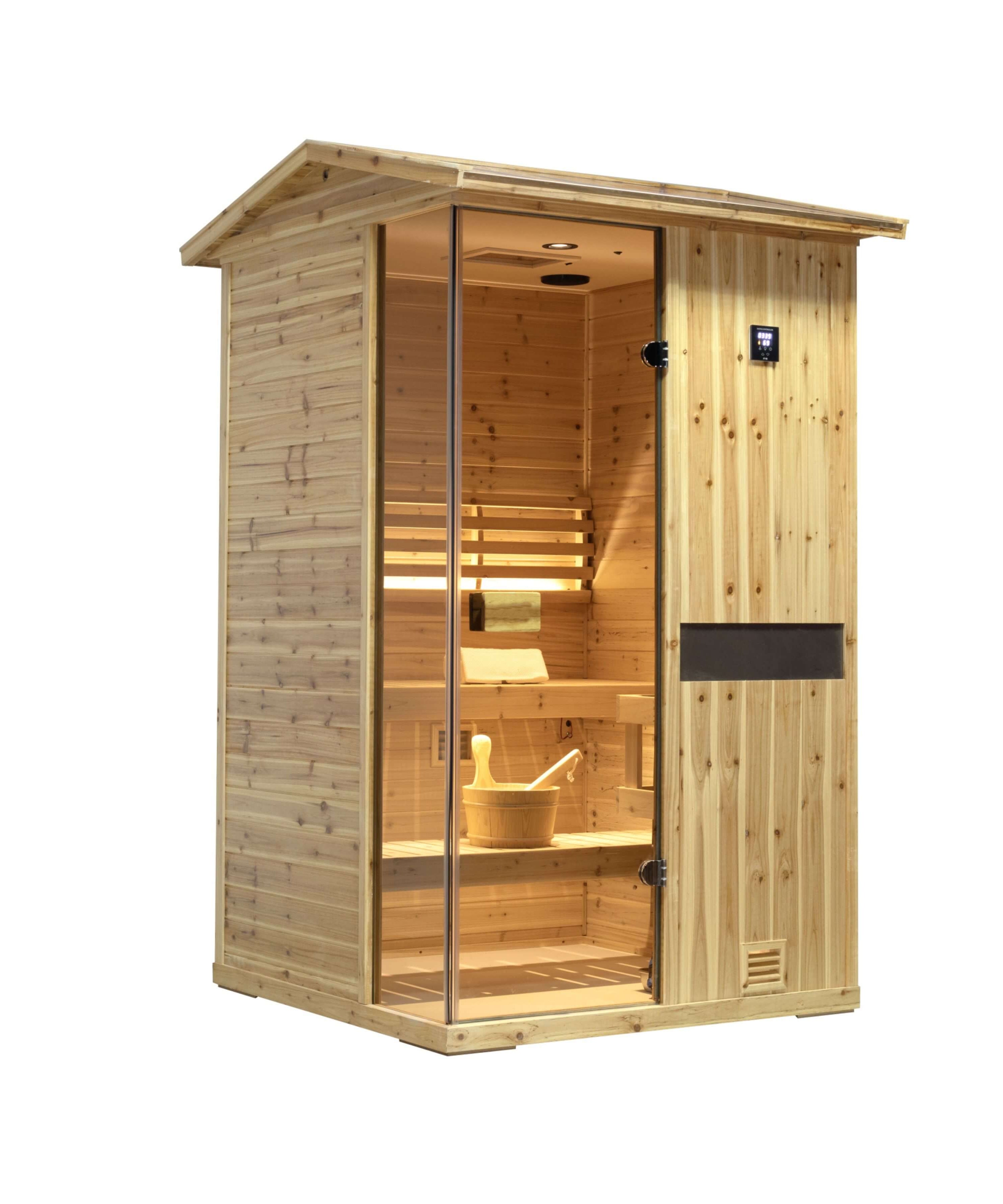 Thermora Arctic Premium 2-Person Outdoor Wooden Steam Sauna Room With Smart Control Panel And Bluetooth Audio (SAK52918)
