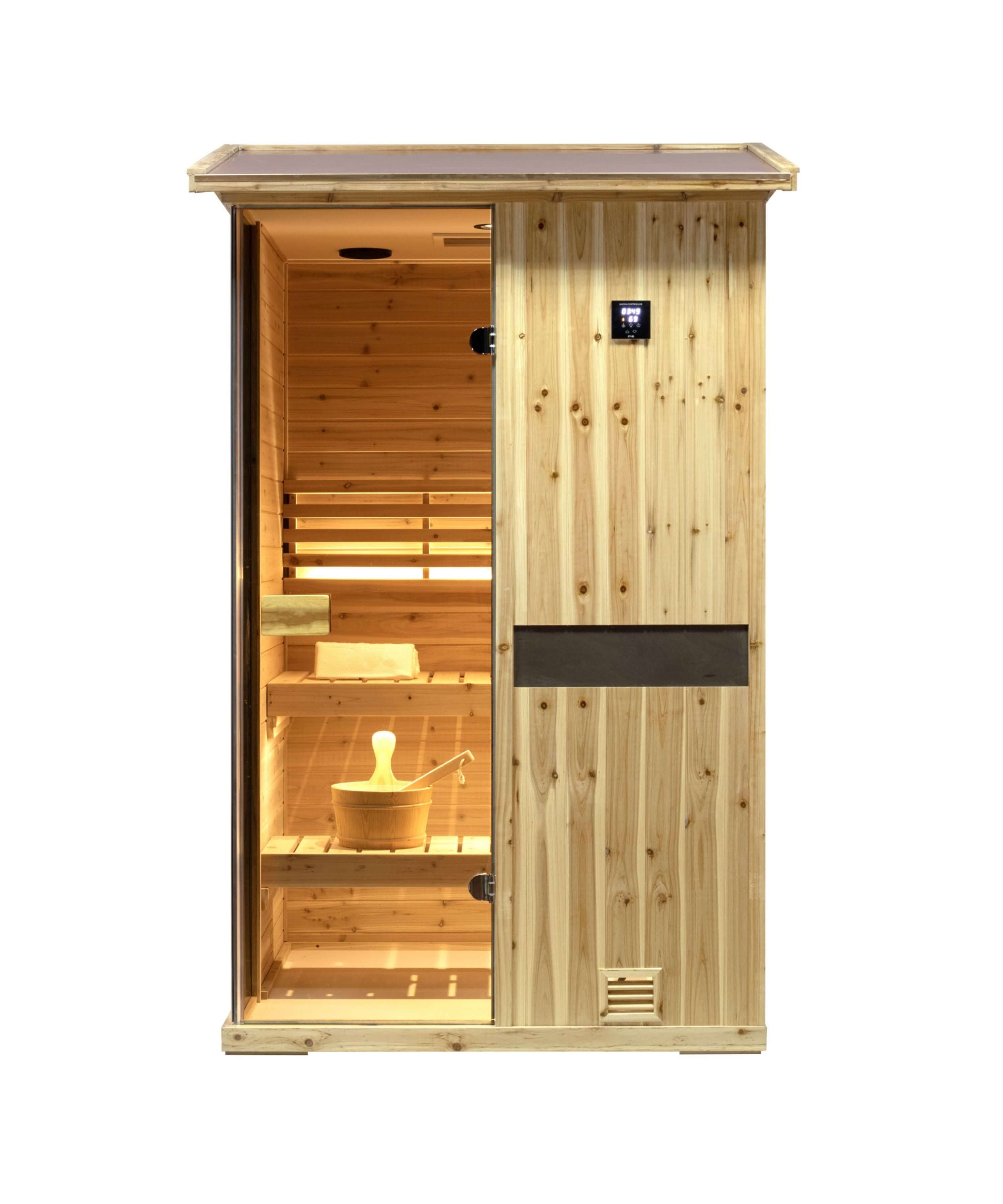 Thermora Arctic Premium 2-Person Outdoor Wooden Steam Sauna Room With Smart Control Panel And Bluetooth Audio (SAK52918)