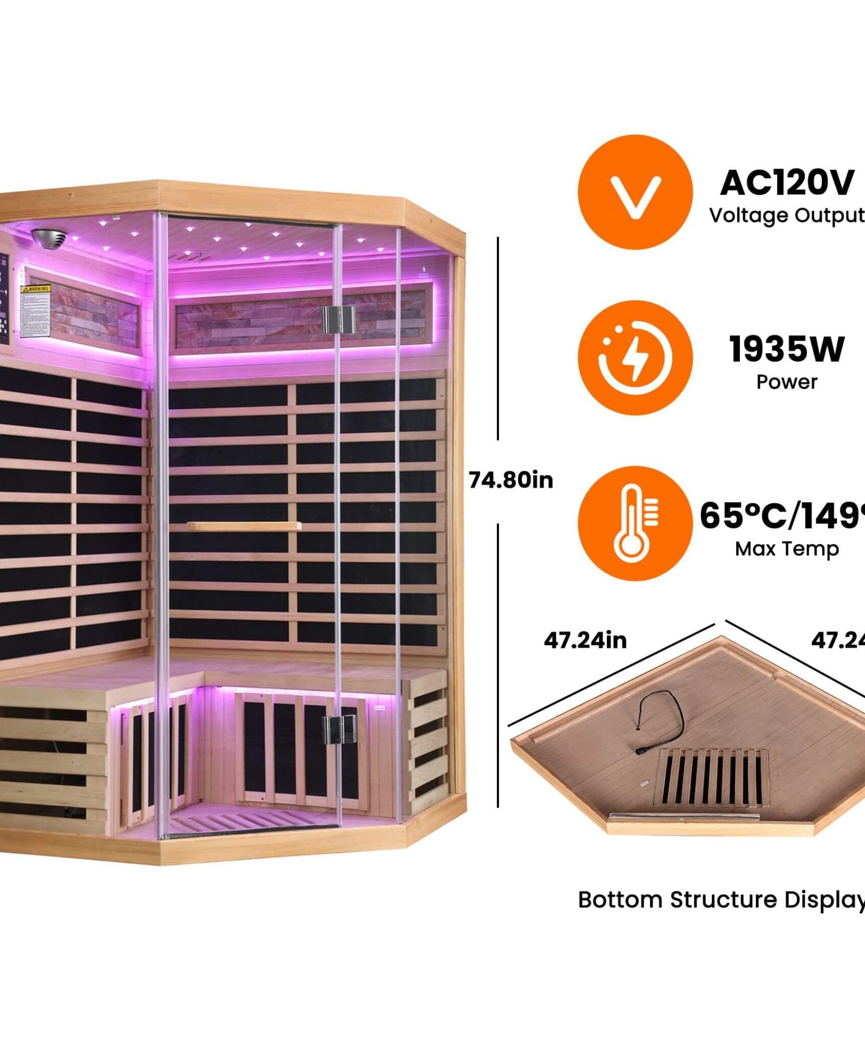 Ember Premium Canadian Hemlock 2-Person Indoor Infrared Sauna Room With Glass Front (SAK21495)