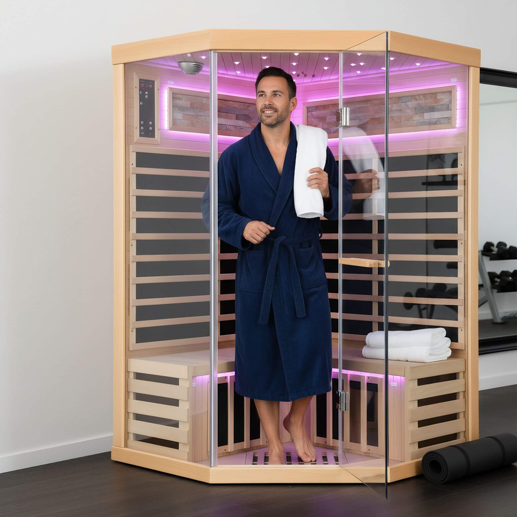 Ember Premium Canadian Hemlock 2-Person Indoor Infrared Sauna Room With Glass Front (SAK21495)