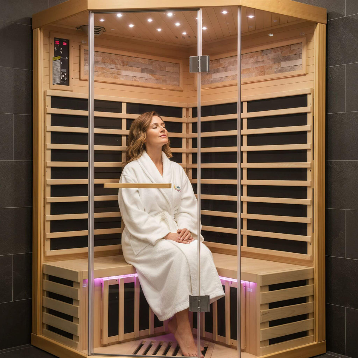 Ember Premium Canadian Hemlock 2-Person Indoor Infrared Sauna Room With Glass Front (SAK21495)
