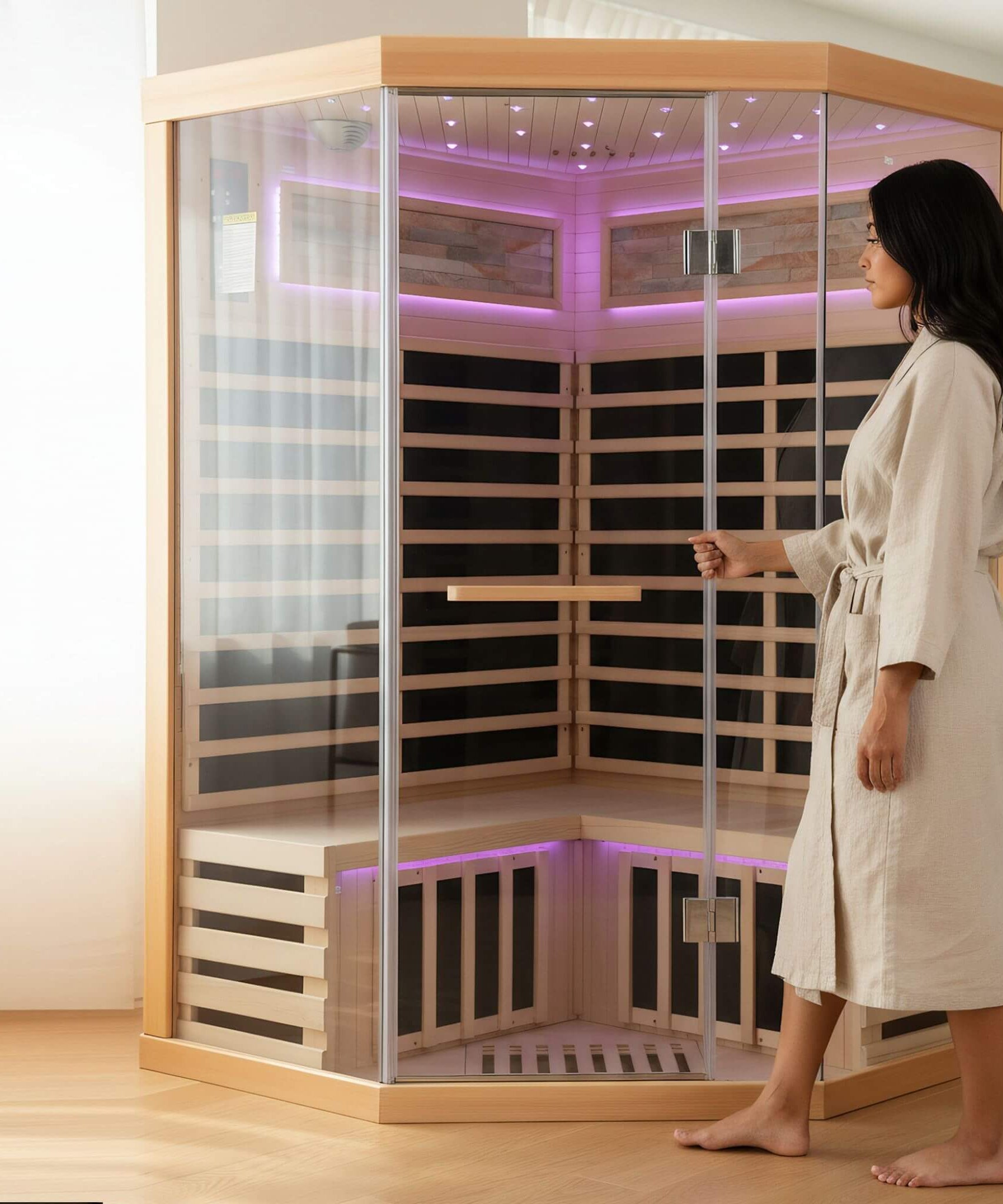 Ember Premium Canadian Hemlock 2-Person Indoor Infrared Sauna Room With Glass Front (SAK21495)