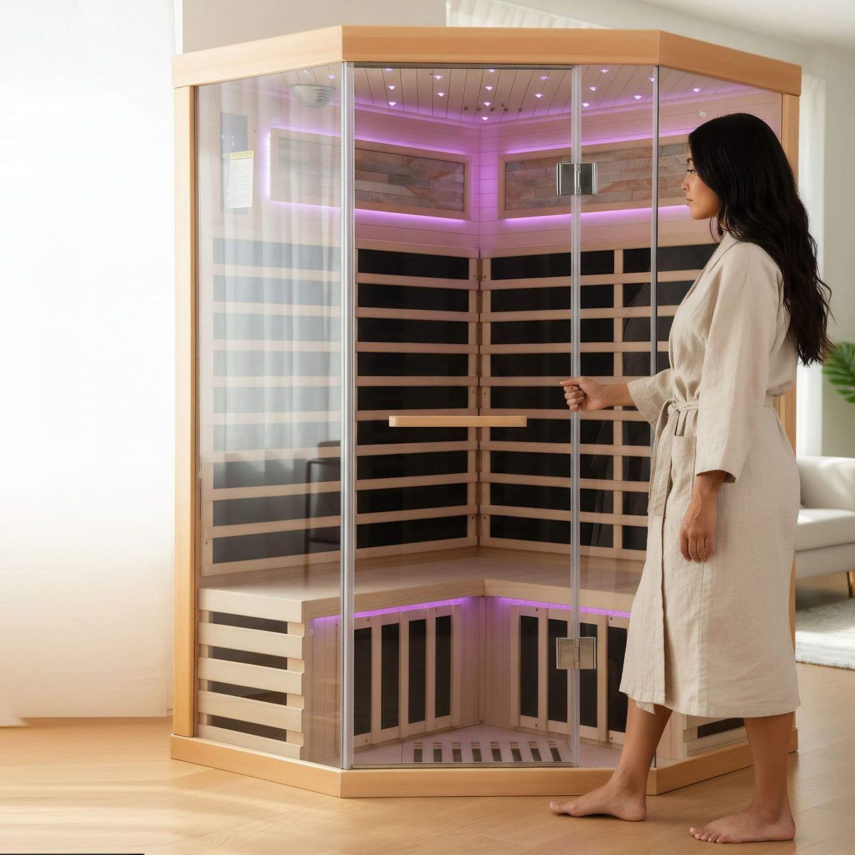 Ember Premium Canadian Hemlock 2-Person Indoor Infrared Sauna Room With Glass Front (SAK21495)