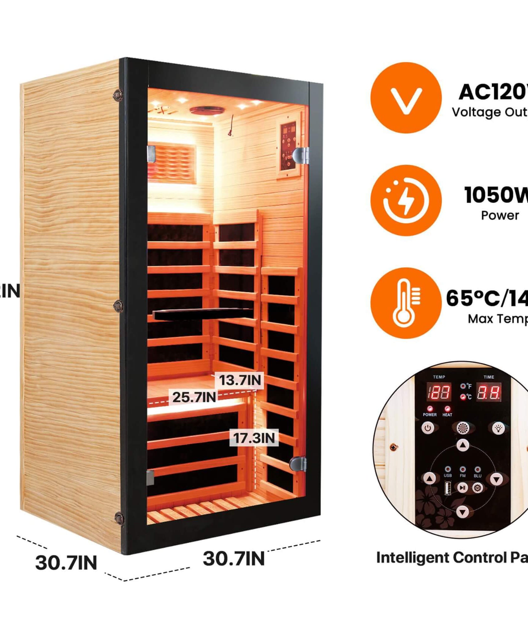 Thermora Solara Single-Person Chilean Pine Infrared Sauna Cabin (SAK57926)