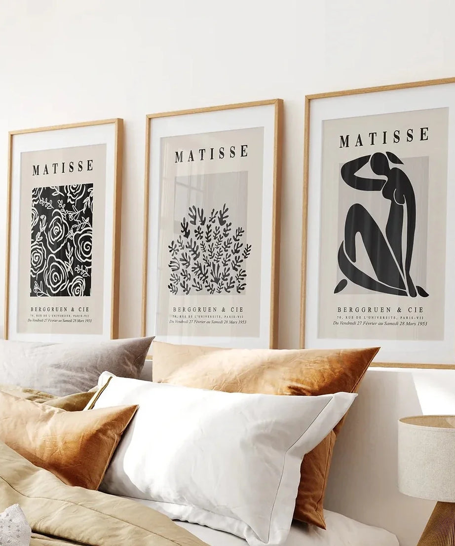 Schwarz Beige Vintage Henri Matisse Wandkunstdruck-Set